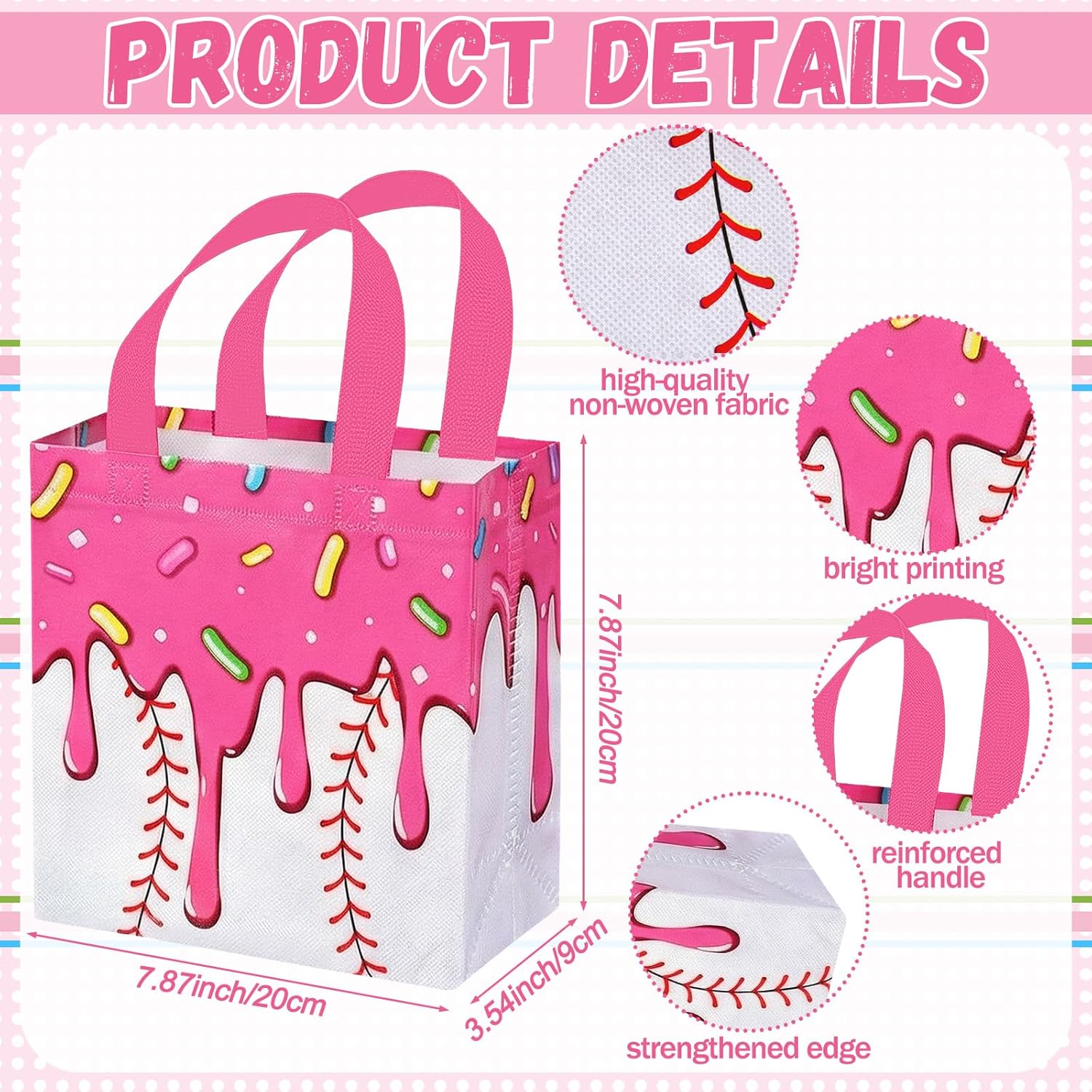 GliCraft 40 Pcs Baseball Ice Cream Goodie Gifts Bag Baseball Ice Cream Drip Snack Treat Bag with Handles for Sport Teams Gift Camping Sport Party Supplies 7.87 x 7.87 x 3.54 Inches