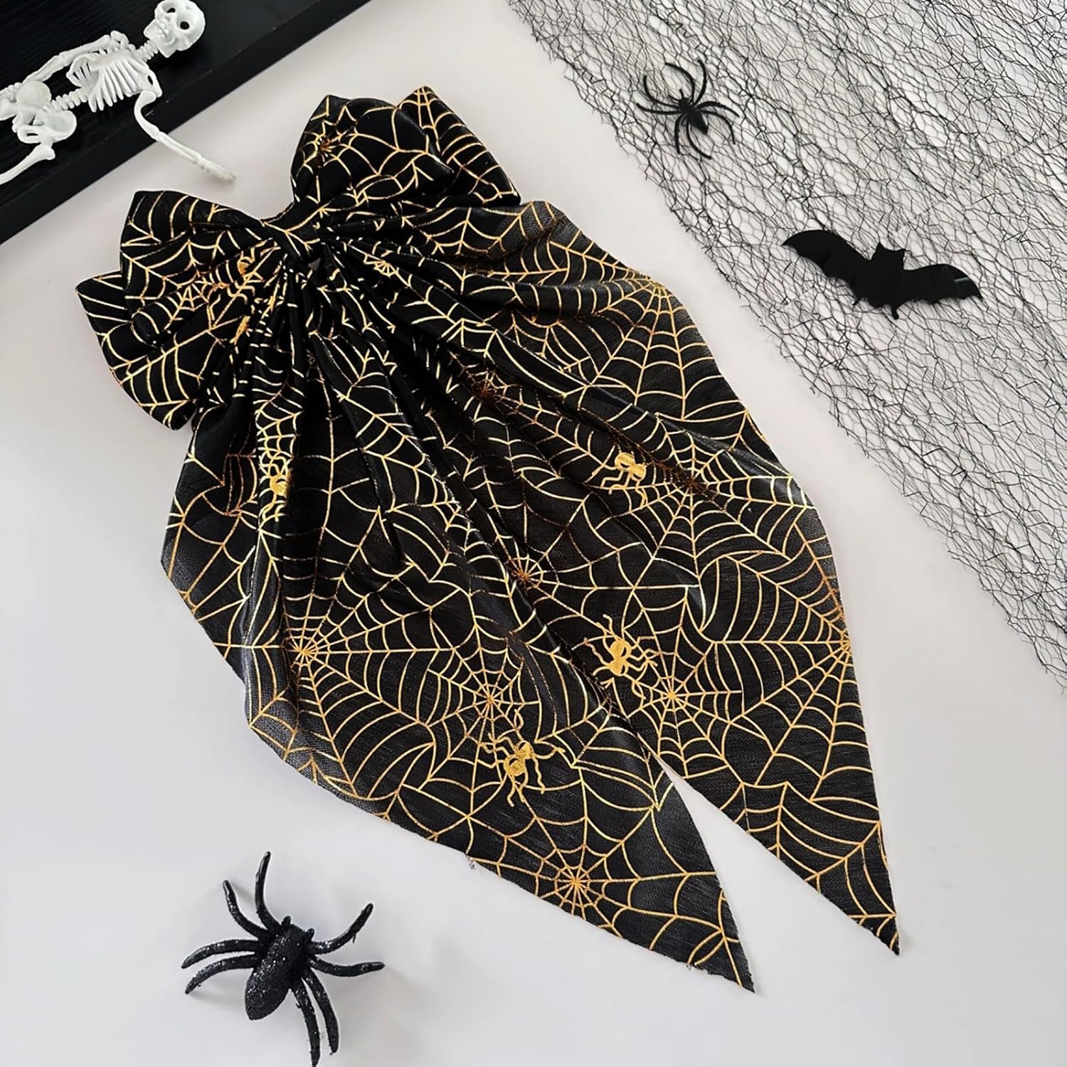 Halloween Hair Clips Spider Web Hair Bows Clips Black Hair Bows Gothic Hair Barrettes Clip Gold Spider Web Hairpins with Spider Design Halloween Hair Accessories for Women Party Favor Supplies image 5