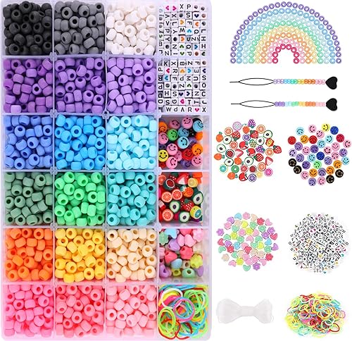 Juego de 2600 cuentas de pony de 0.315 pulgadas para hacer pulseras, cuentas Kandi para hacer collares, manualidades con corazón, fruta, cara