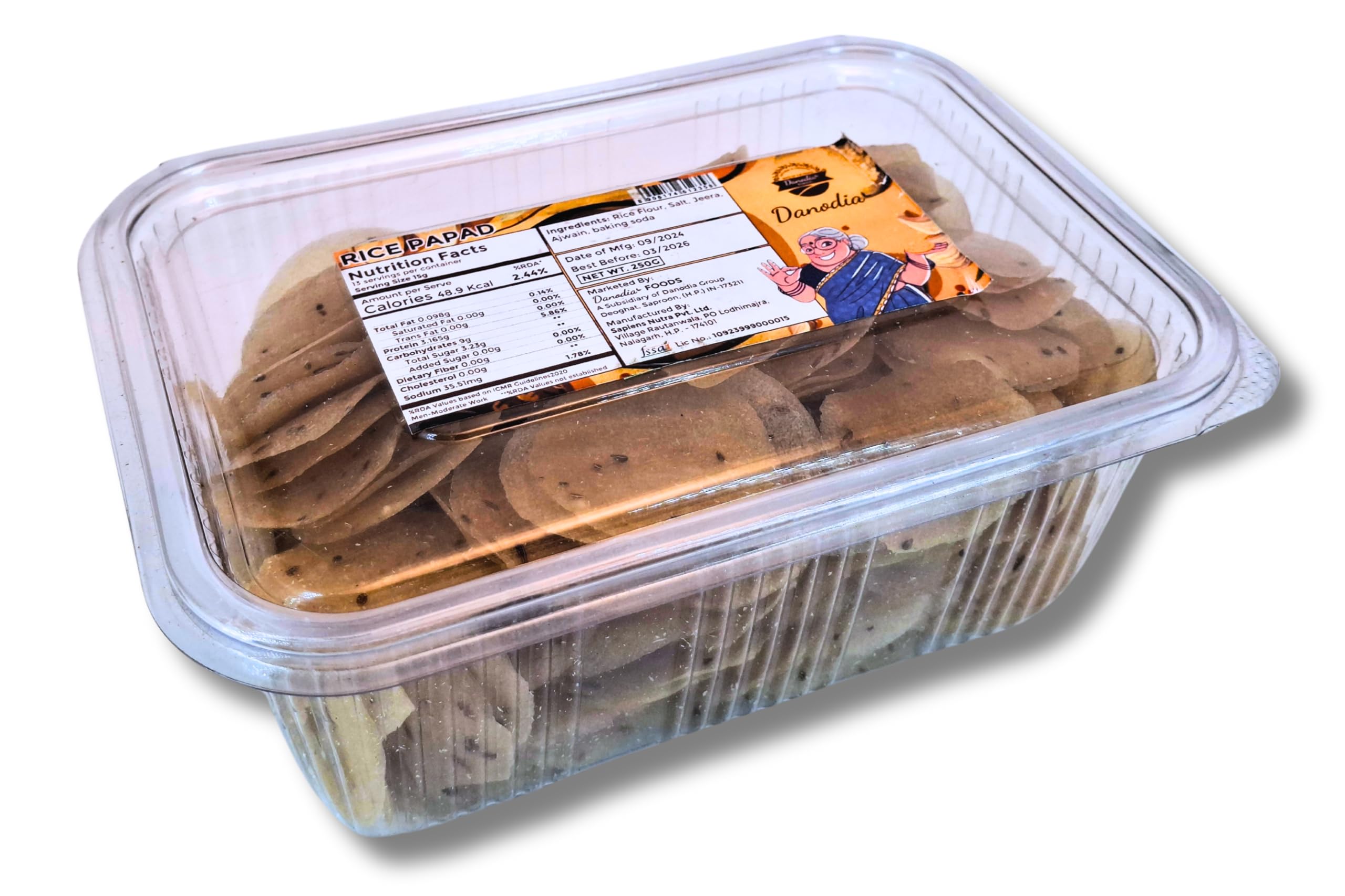 Rice Papad/Crackers 250g | Low Fat, Crispy & Gluten-Free | No Preservatives | Authentic Indian Taste | Deep Fry, Air Fry, Microwave | Made in Herbal Certified Food Facility