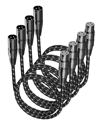XLR Cables 3ft 4 Pack,Short Microphone Cable Nylon Braided,3 Pin | XLR Male to Female Balanced Cord,3 Foot Short Mic Cord OFC Oxygen-Free Copper for Microphones, Mixer, Speaker,PA Black