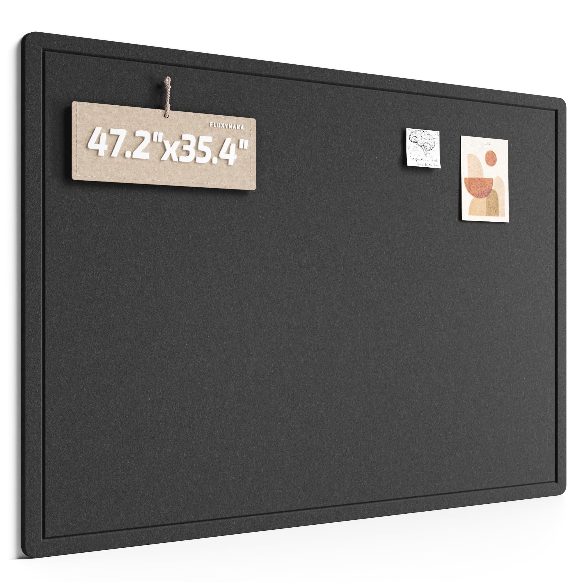 Fluxynara Filz Pinnwand 120 x 90 cm, Korktafel-Alternative mit 24 abnehmbaren Klebepads, faltbares Filz-Memoboard, Visionboard & Fotowand für Büro, Homeoffice, Kinderzimmer & Flur — Schwarz
