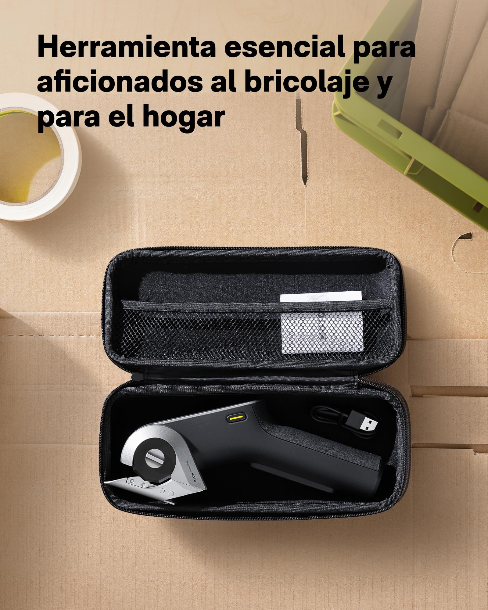HOTO Ciseaux eléctricos sin cable EdgeFlow, hoja de titanio y pantalla LED, cutter recargable para cartón, bloqueo de seguridad, para cartón, moqueta, cuero, bricolaje