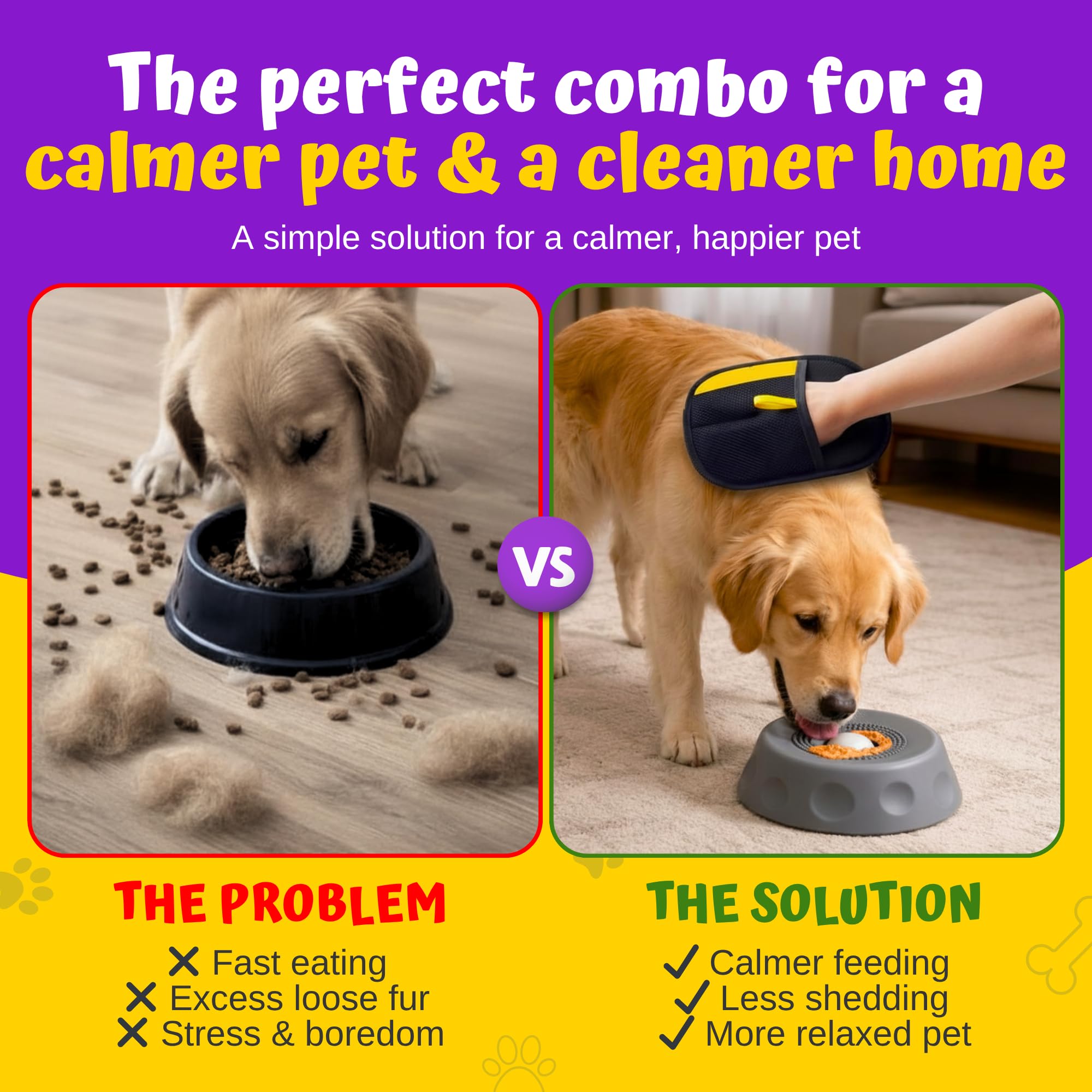 Gamelle lente pour chien et chat avec motif léchage central + gant pour animal de compagnie en bonus