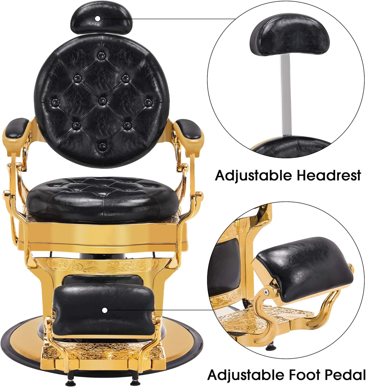 BarberPub Heavy Duty Metal Vintage Barber Chair All Purpose Hydraulic Recline Salon Beauty Spa Chair Styling Equipment 3849 (Gold) : Beauty & Personal Care