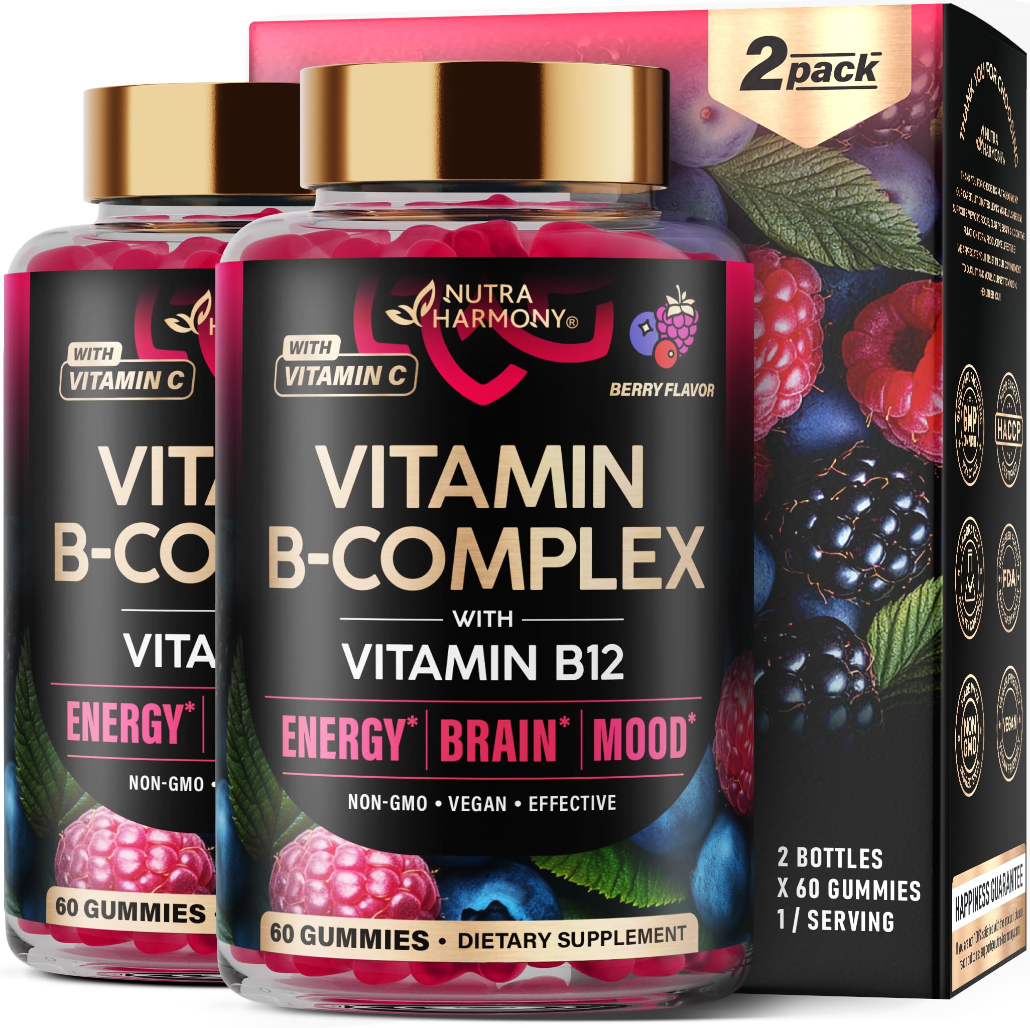 Vitamin B-Complex Gummies for Women & Men - Full B Complex & B12 - 2 Pack 120 Count (Pack of 1)