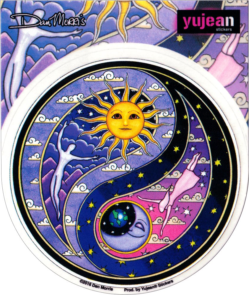 Sticker Yin Yang céleste 4,5" Dan Morris décalcomanie ésotérique lune
