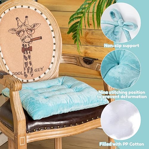 Miniatura 3 de Qunclay Juego de 8 cojines navideños para sillas de comedor de 15 x 15 pulgadas, cojines cuadrados con lazos, gruesos y suaves, para exteriores,