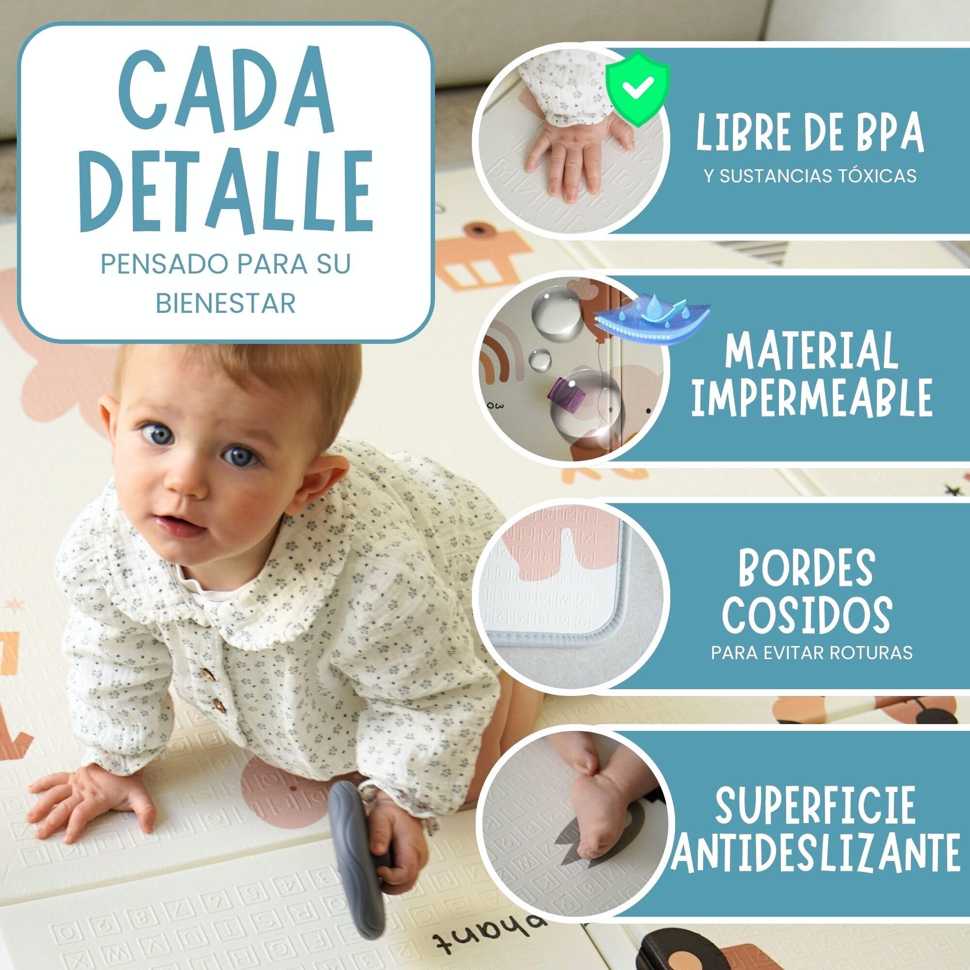 HUBORNS - Alfombra bebé plegable acolchada 200×180 cm para juegos y gateo, manta de actividades impermeable y reversible, tapete infantil antideslizante, regalo ideal recién nacidos (Mapa XL)