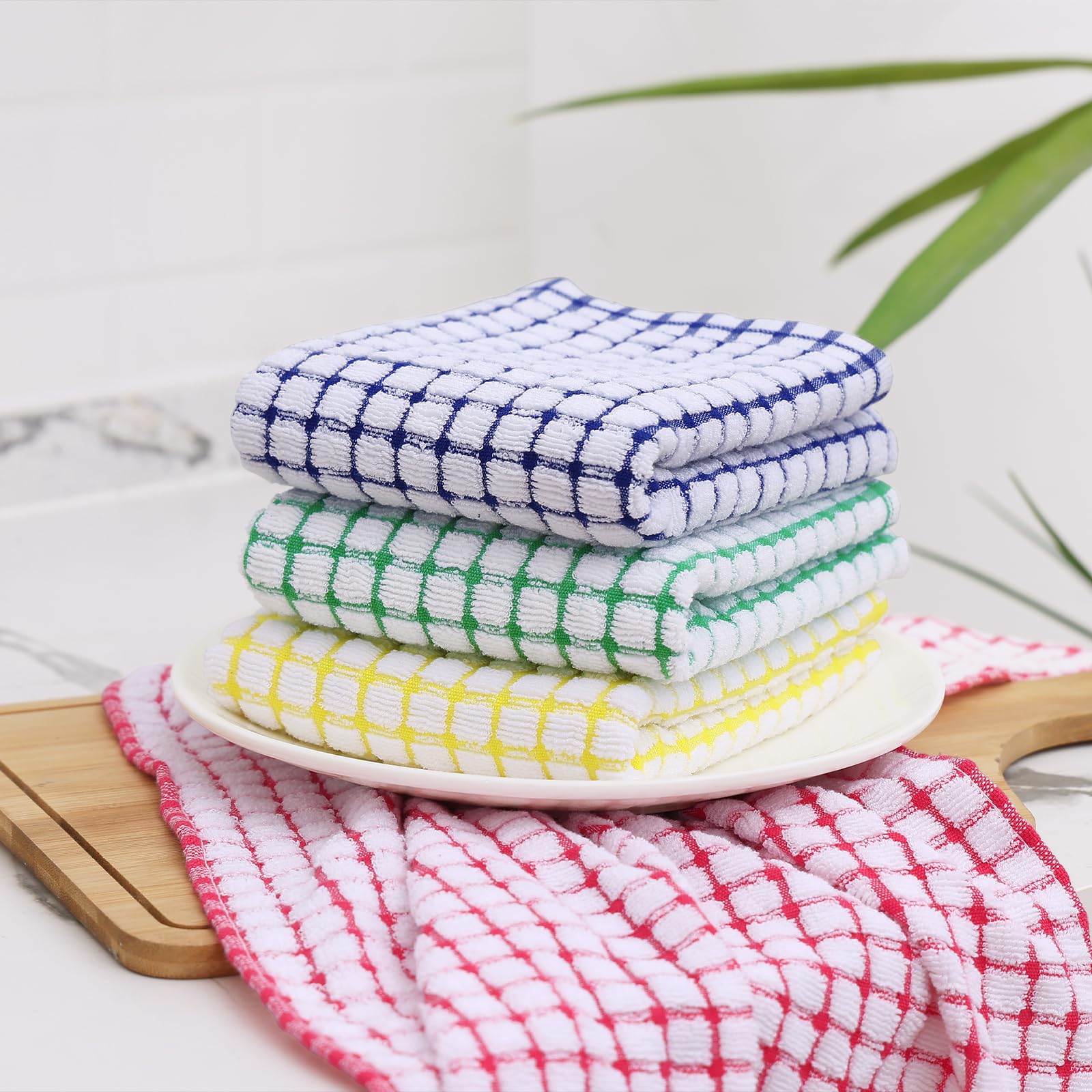 Kitinjoy Baumwolle 12 Stück Frottee Küchentücher, 40x60 cm Superweiche und saugfähige Geschirrtücher, schnell trocknende Handtücher zum Trocknen der Küche, Mehrfarben