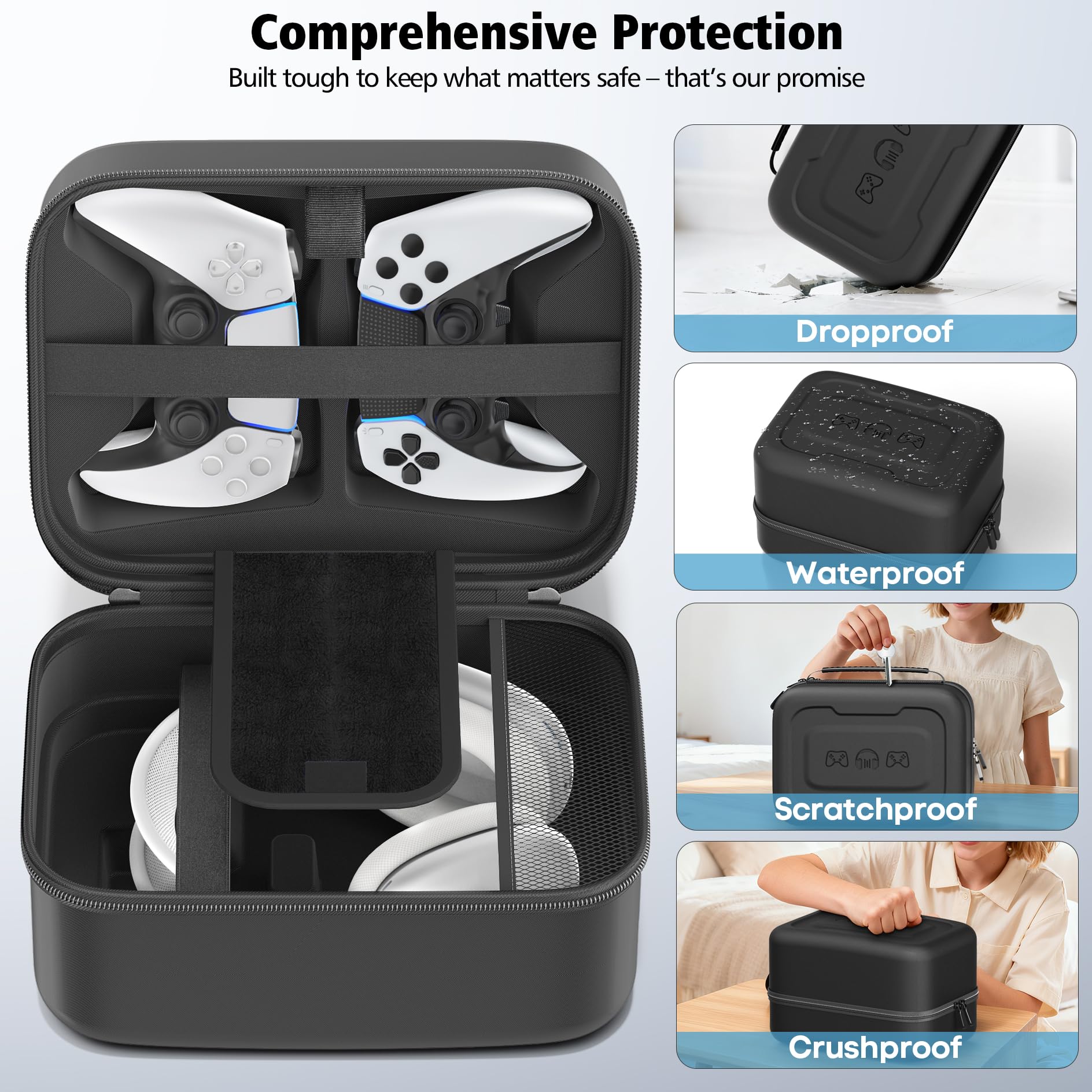 Custodia Universale per Cuffie e Controller, Custodia Rigida Protettiva per Controller PS5/PS4/Switch/Xbox, Grande Capacità Cuffie Borsa Portaoggetti con Tasca in Rete per Cavi
