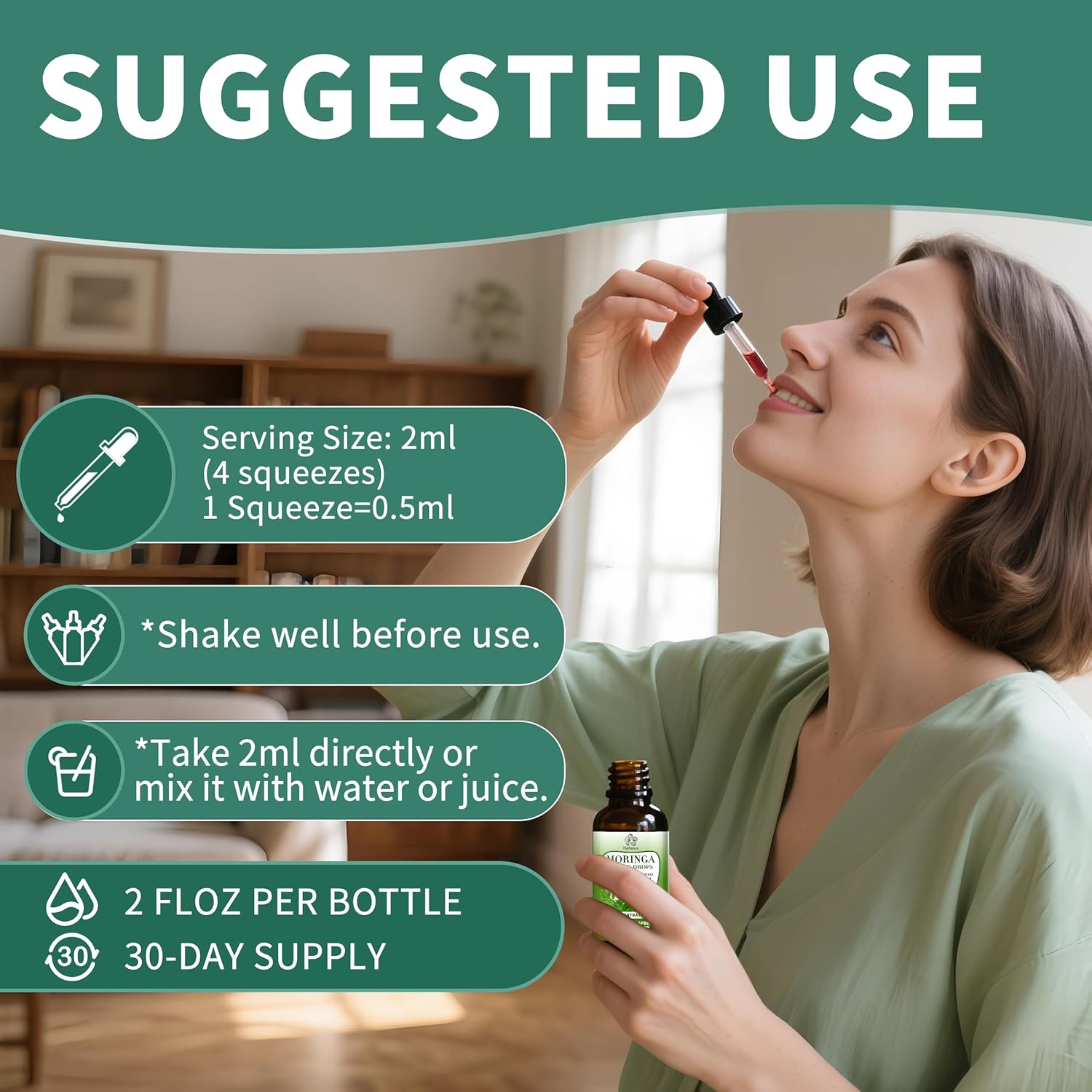 Moringa Liquid Drops, Pure Moringa Supplements w. Turmeric, Olive Leaf, Black Pepper, Vitamin C&E for Energy, Supports Antioxidant and Immune - 6X Stronger Than Capsules Powder (2 Fl Oz) - Image 5