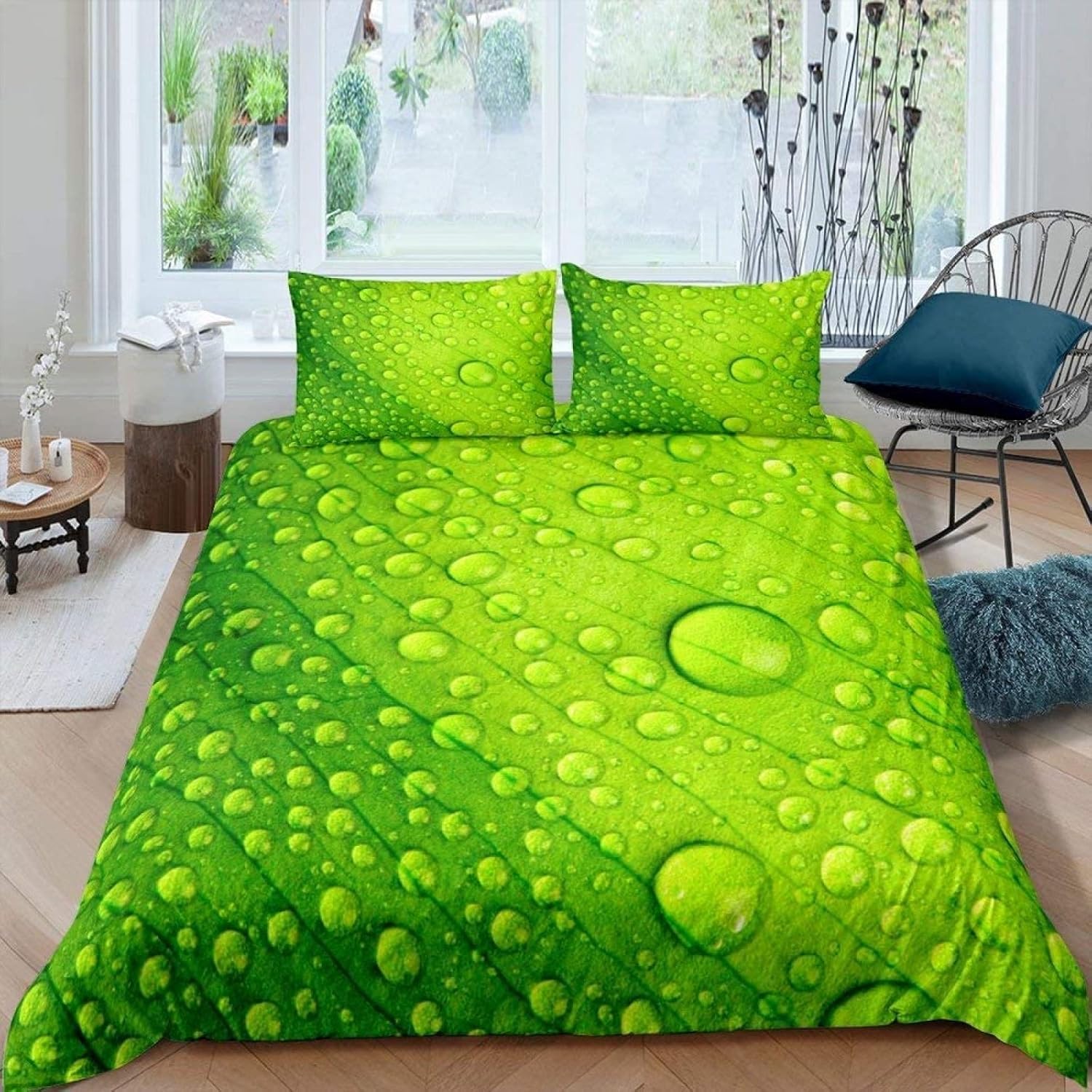 3D drukowane zielone liście super king zestaw 3-częściowy zestaw pościeli z mikrofibry rośliny poszewka na kołdrę 260 x 220 cm z 2 poszewkami na poduszki 50 x 75 cm i zapięciem na zamek k.35
