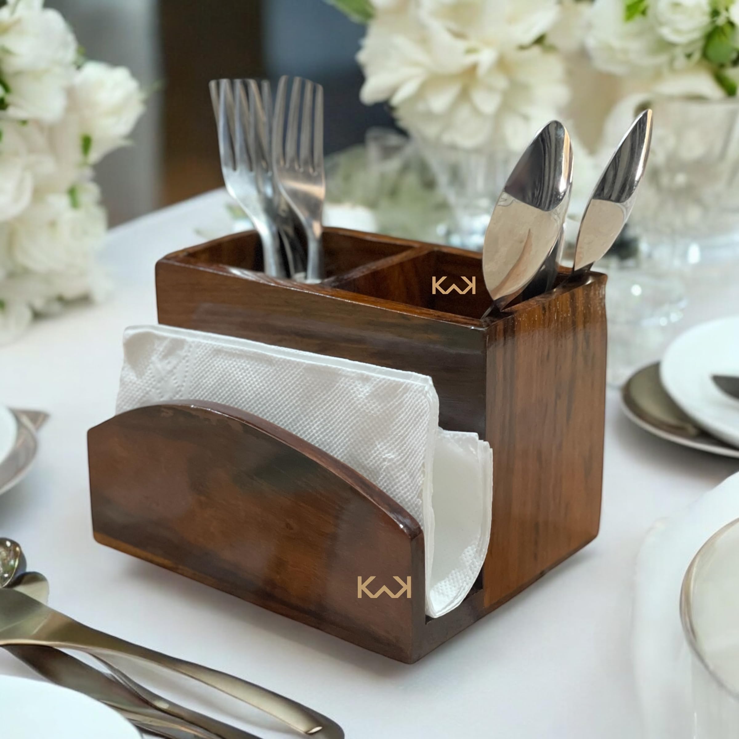Wooden Cutlery Holder - Elegant Dining Table Organizer -4