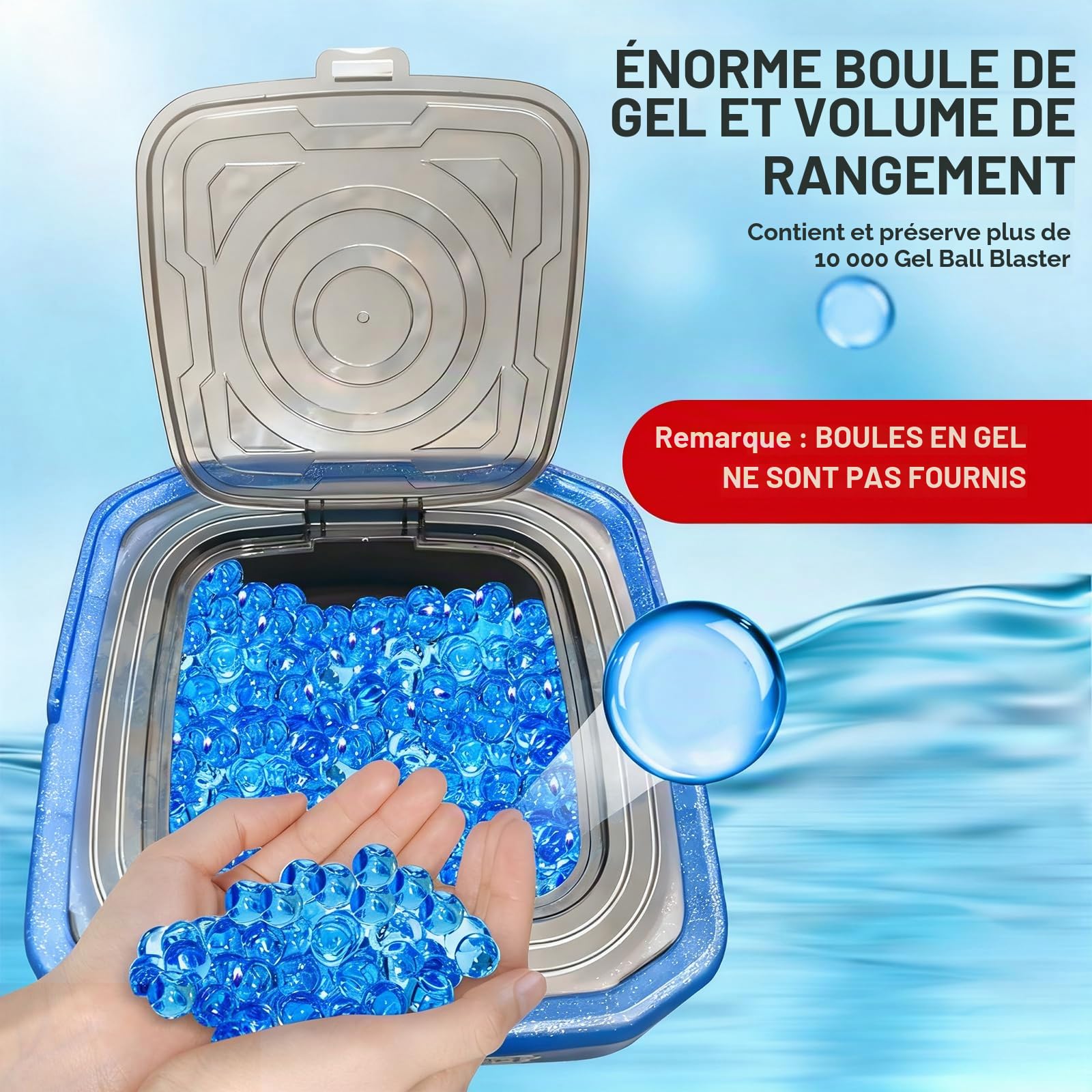 Gel Blaster Accessoire munitions en Gel Conteneur 10000 pièces, Pliable avec Filtre, Stockage Jeu Outdoor