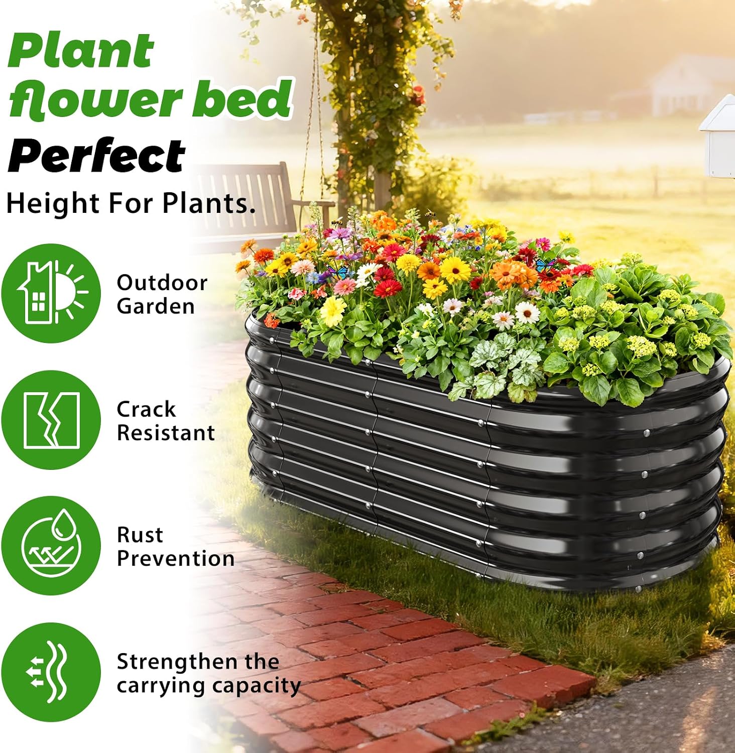 YSEJOMP 17" Tall Oval-Shaped/Elliptic Metal Raised Garden Bed Outdoor Black image 2