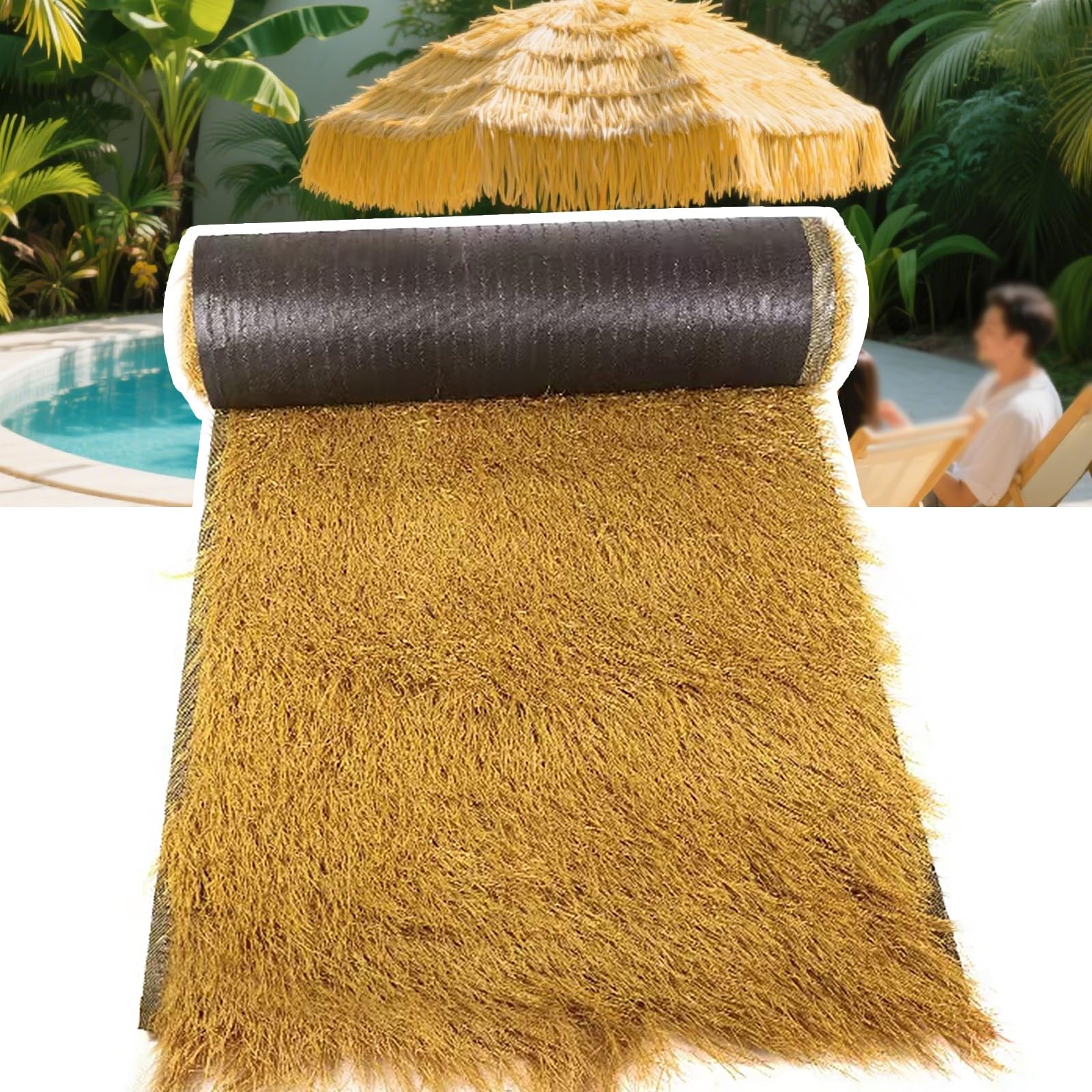 ZzERTE Synthetic Thatch Grass Roof,Mexican Artificial Straw Roll,Fireproof Palm Thatch Rolls,Tiki Hut Grass Roof,Thatched Roofthatch Roof For Party Garden Fence Patio(1x5m(39.4x197in))