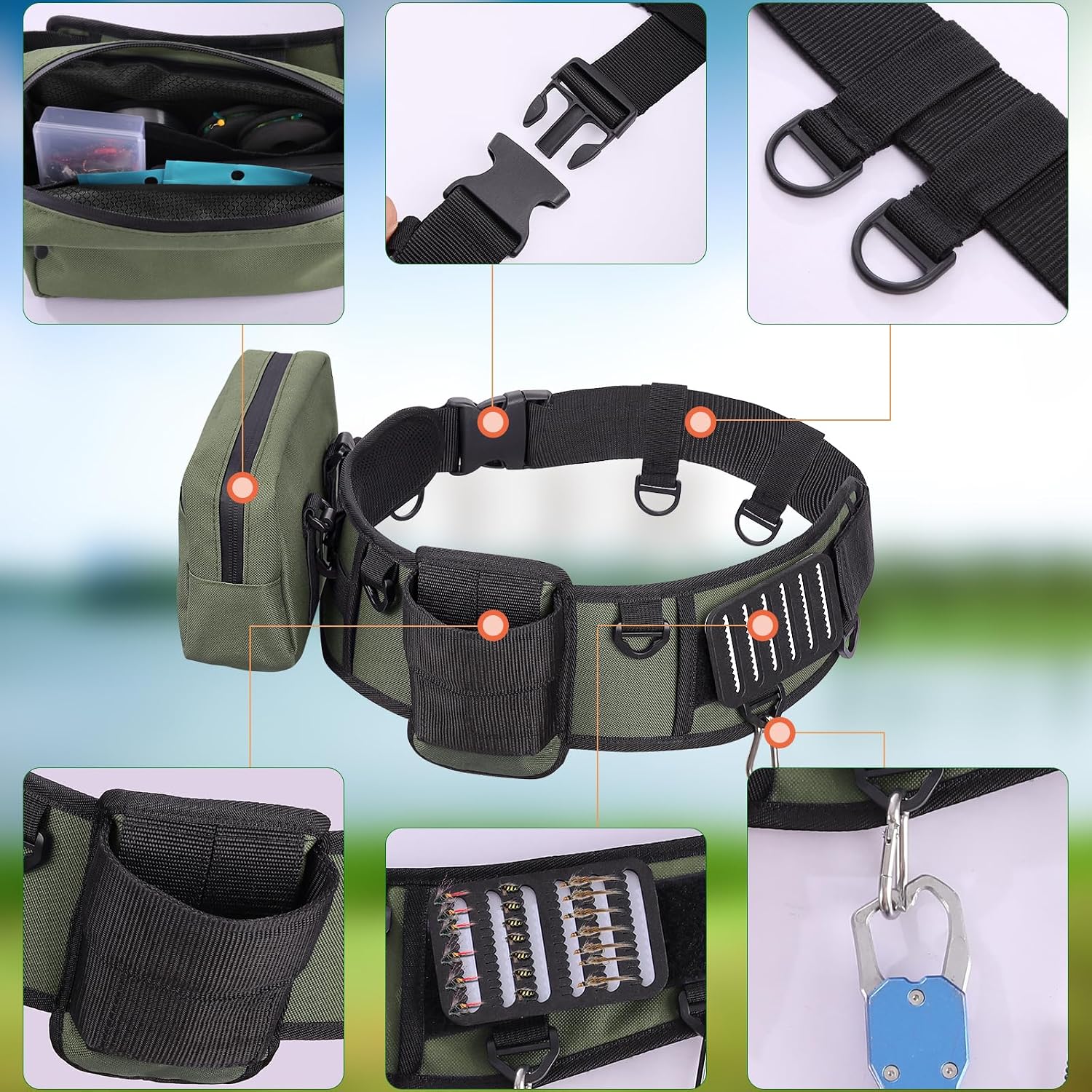 PELLOR Fishing Belt Rod Holder Adjustable Fishing Wading Belt