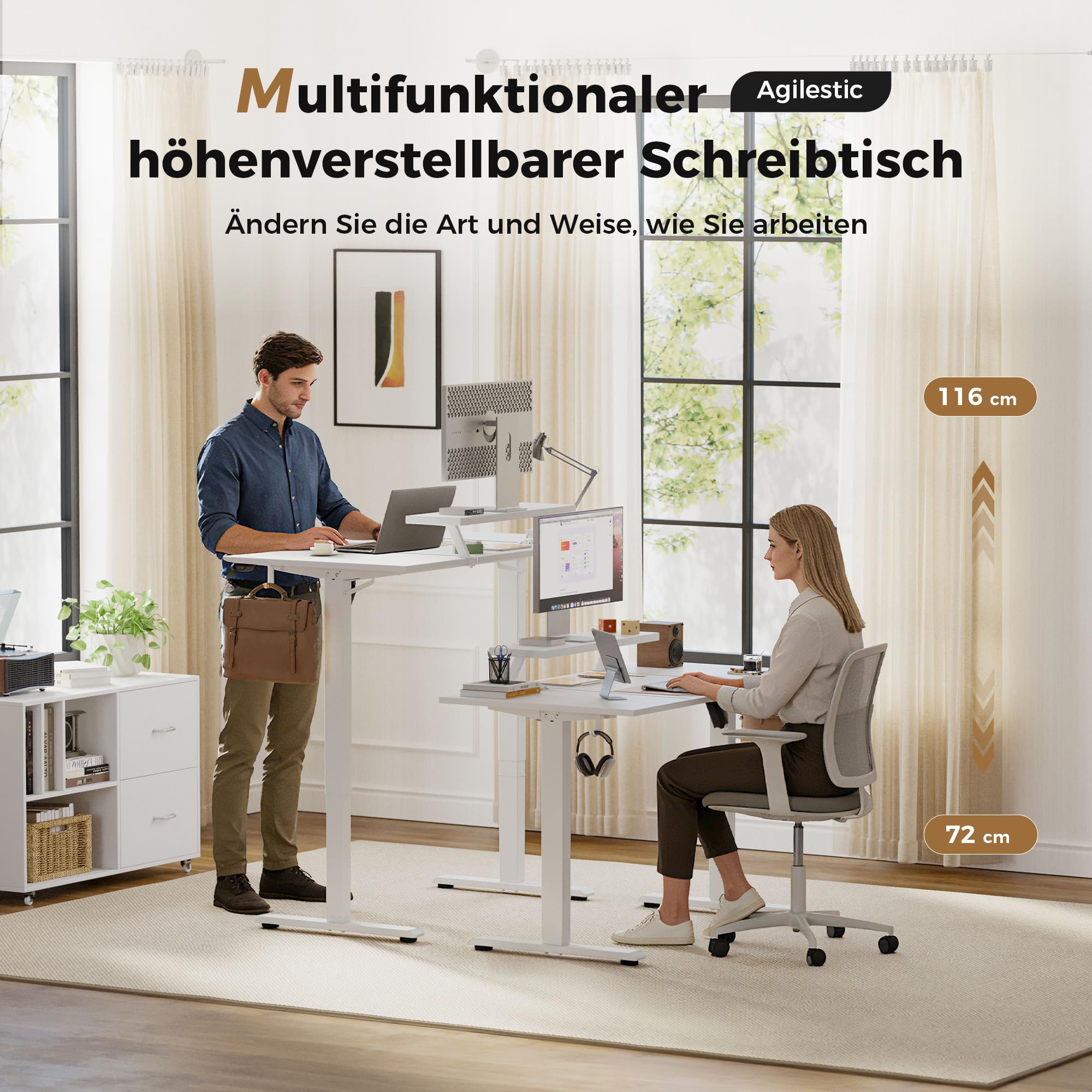 Agilestic Höhenverstellbarer Schreibtisch mit flexiblem Monitorständer