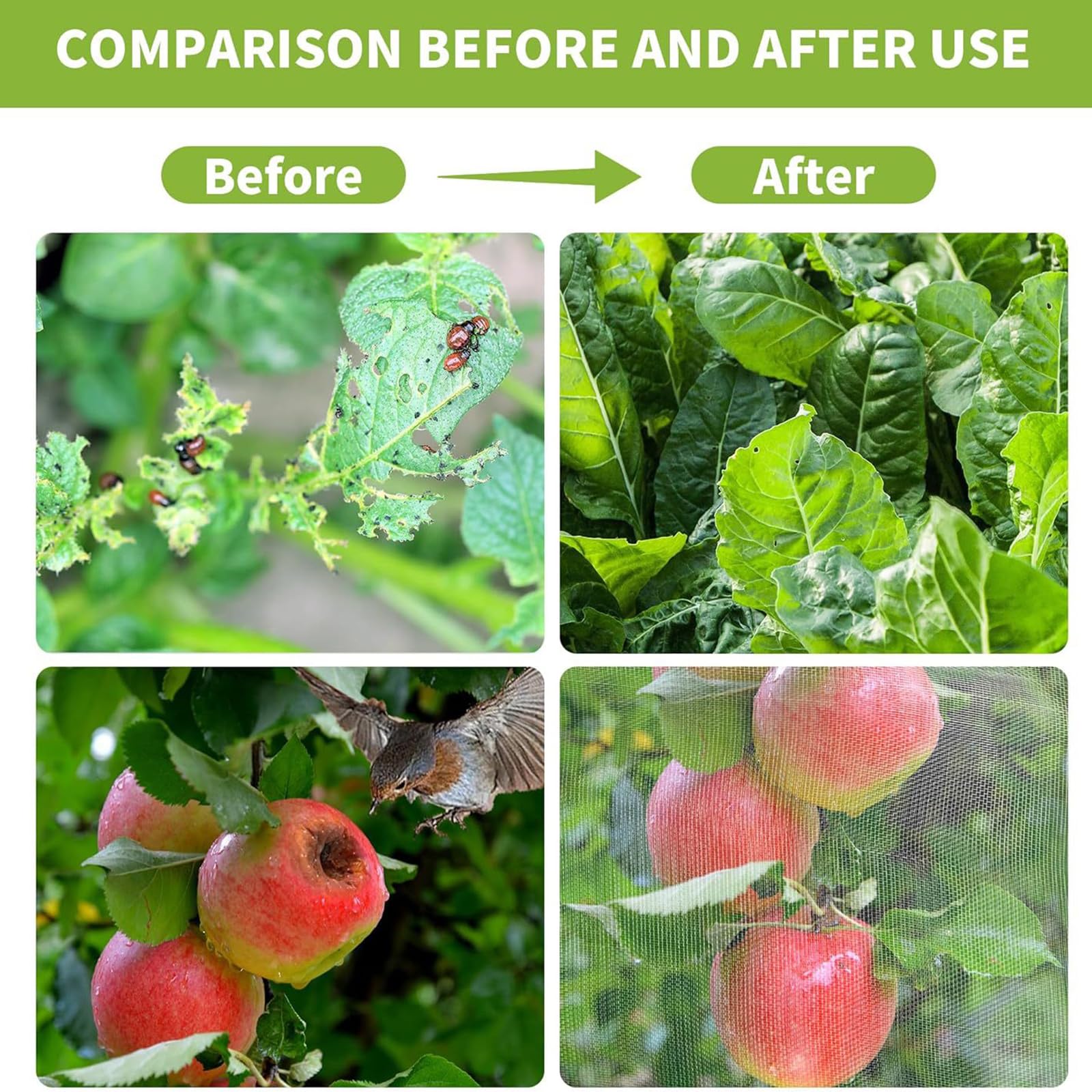 Red antipájaros y ct para plantas con cremallera y cordón, malla 60 (1 mm), protección transpirable contra insectos asiáticos, pájaros y pulgones - Saco de cubierta para árboles frutales