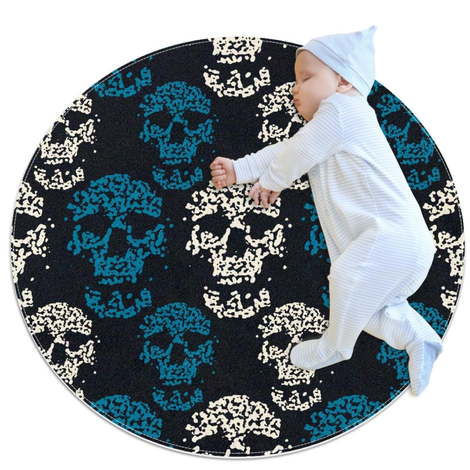 Tapis de salle de bain antidérapant rond 1m bleu grunge pour sol de chambre et salon moderne