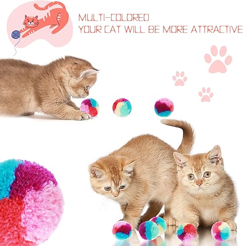 Miniatura 2 de TIESOME Kit de juguetes para gatos arcoíris - 20 bolas suaves con pompones para jugar y hacer ejercicio en interiores