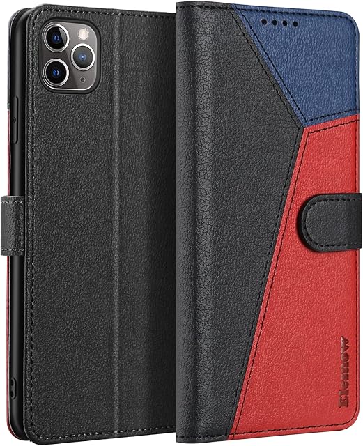 ELESNOW iPhone 11 Pro Case - 5.8", Shockproof Cover Magnetic Flip Leather Wallet Card Holder Phone Case for iPhone 11 Pro (Black/Red/Blue)