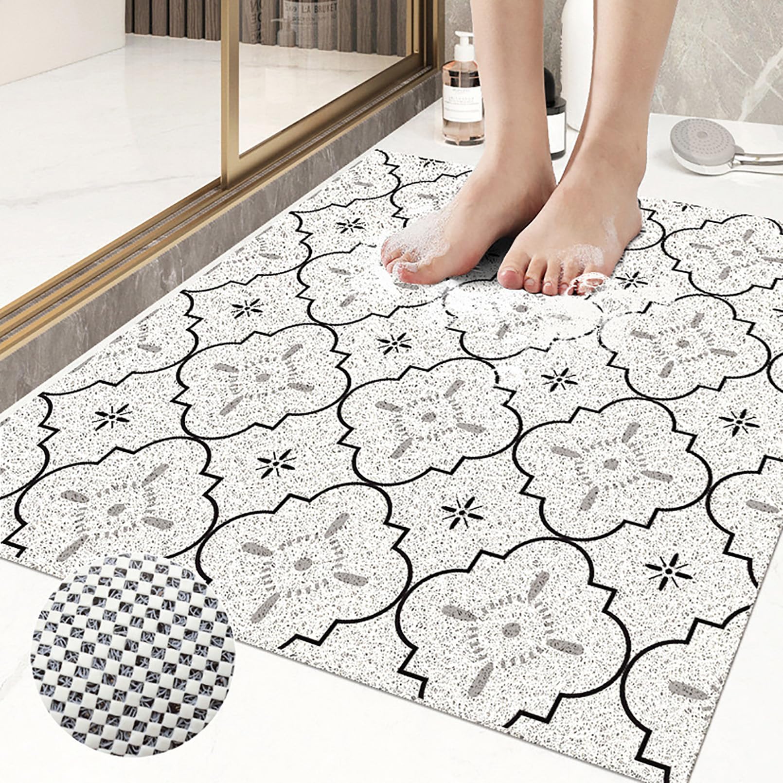 Tapis De Douche Antidérapant BAIHAO - PVC Avec Ventouses - Drainage Rapid - Lavable Machine - Multiple Tailles Et Couleurs