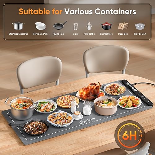 Miniatura 5 de Tapete de calentamiento para alimentos, (XXL, 36 x 16 pulgadas), tapete de calentamiento de alimentos para encimera, de grafeno, calentamiento