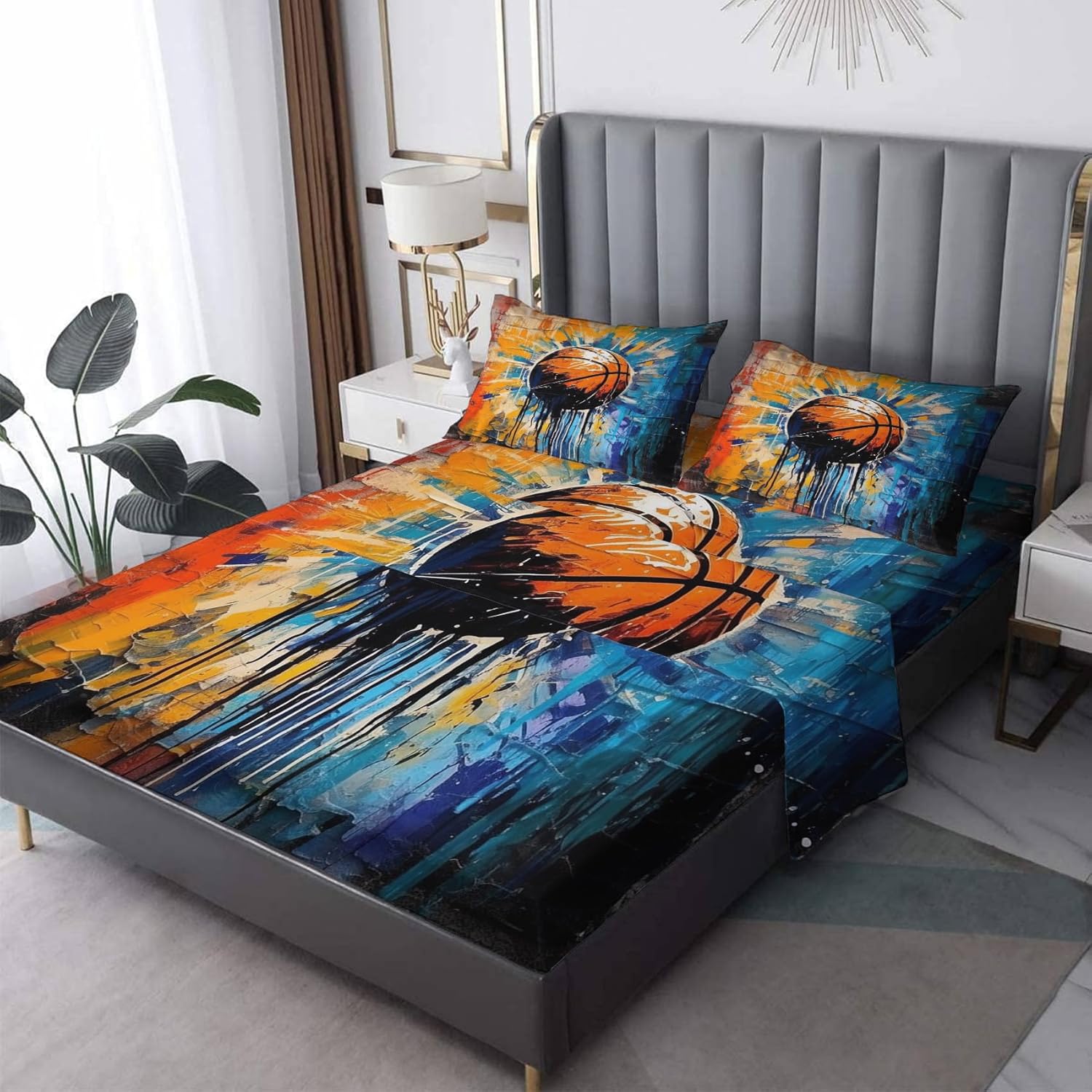 Neon Wave Sheets Twin XL Size Bed, Vaporwave Pattern Sheet Set & Bedroom Decor - 16 Inch Deep Pocket, Super Soft Microfiber Bedding Sheets & Pillowcases 3 Piece