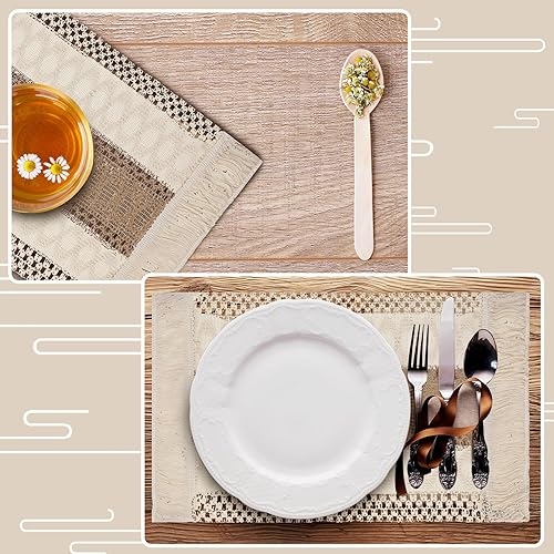 Miniatura 4 de Bencailor 8 juegos de manteles individuales bohemios de 12 x 20 pulgadas, manteles individuales de algodón tejido de macramé, manteles individuales