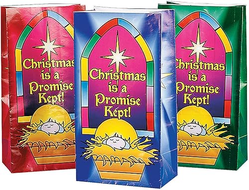 Fun Express - Bolsas de papel "Christmas Is A Promise Kept" para Navidad - Suministros de fiesta - Bolsas - Bolsas de papel para regalo - Navidad -