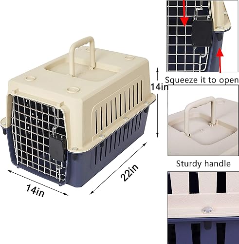 Miniatura 6 de Transportador de mascotas de 4 tamaños, jaula de viaje aprobada por aerolíneas, de plástico, ligera y segura de transportar para cachorros, conejos,