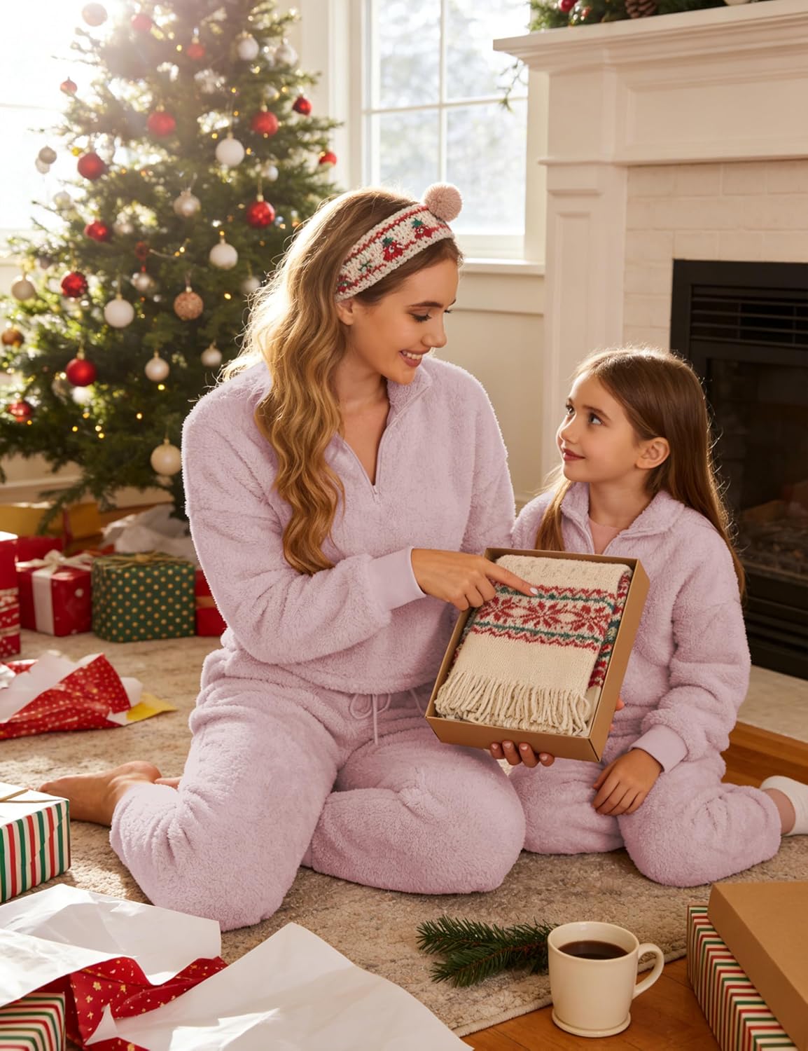 Fluffy Pajamas Sets for Women 2 Piece Fuzzy Half Zip Loungewear Elastic Waist Joggers Warm Jammies - Image 3