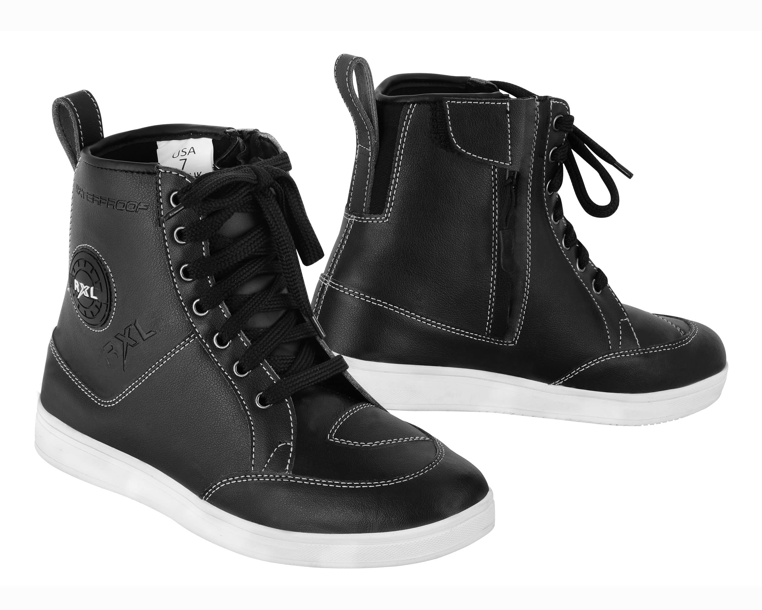 Motorradstiefel aus Leder, CE-Protektoren-Stiefel, wasserdichte Schuhe, Sneaker, modisch, für Herren und Jungen, Schwarz