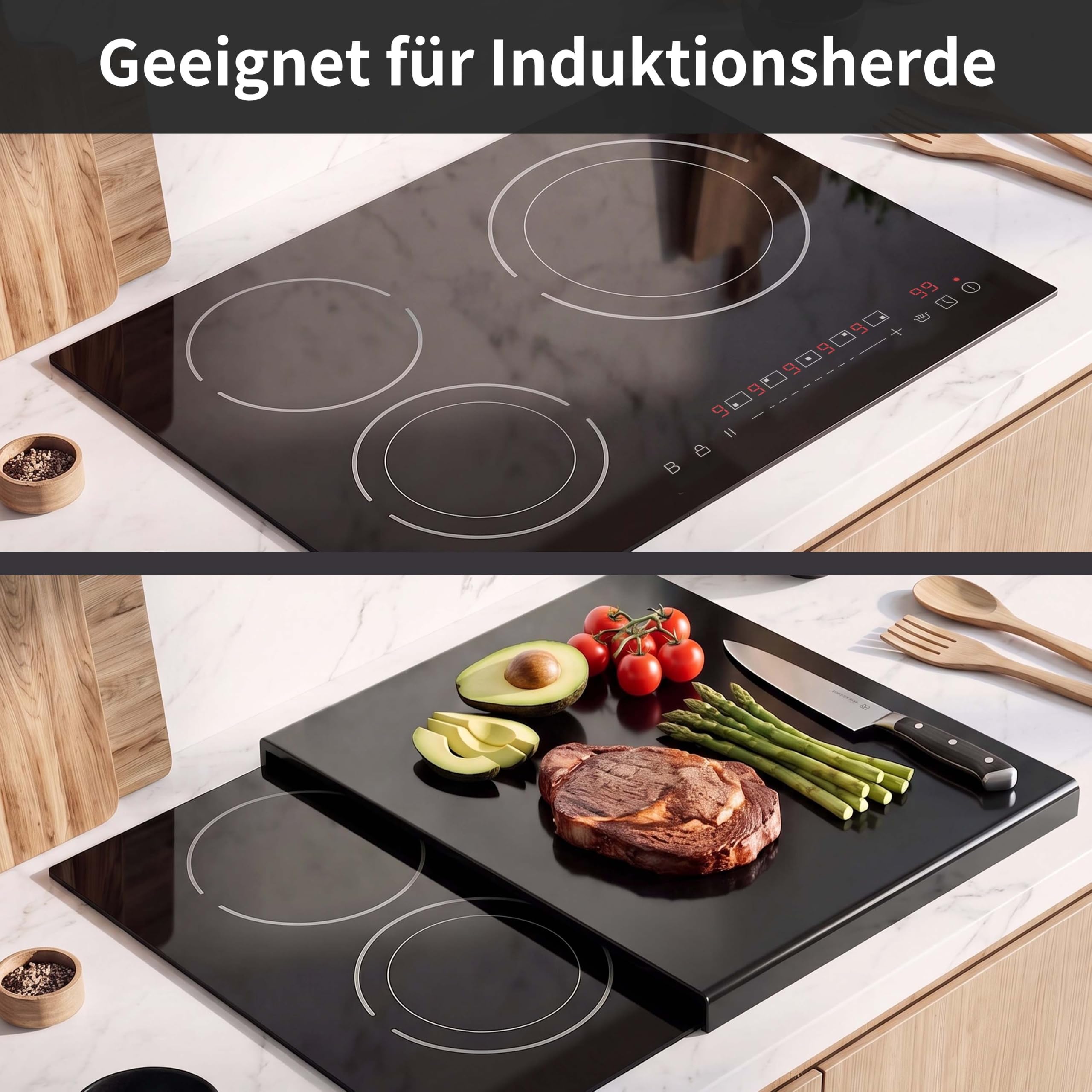 Herdabdeckplatte, Schneidebrett-Arbeitsplattenschutz für Kochfelder, Schneideplatten-Set aus schlagfestem und hitzebeständigem Glas (32X54cm 2 Stücke)