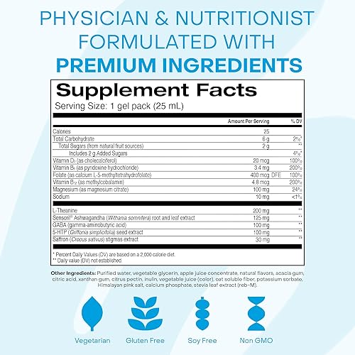 Miniatura 5 de Healthycell Suplemento líquido diario Calm Mood - Manager de cortisol y suplemento de apoyo del estado de ánimo para el estrés con Ashwagandha,