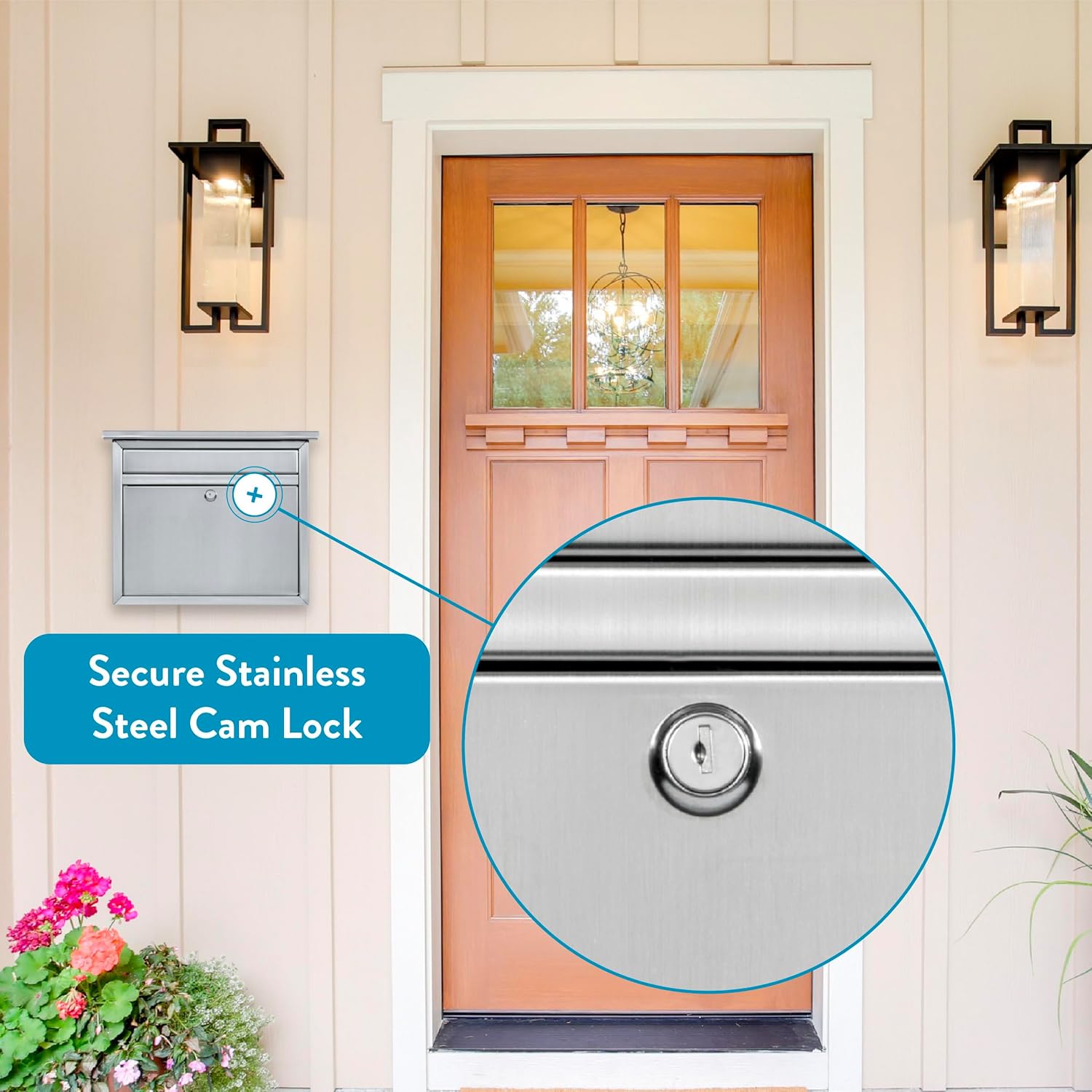 Architectural Mailboxes Maya™ Locking, Wall-Mounted Mailbox for Outside, Metal Stainless Steel Medium Mail Box with Lock and Key Drop Box