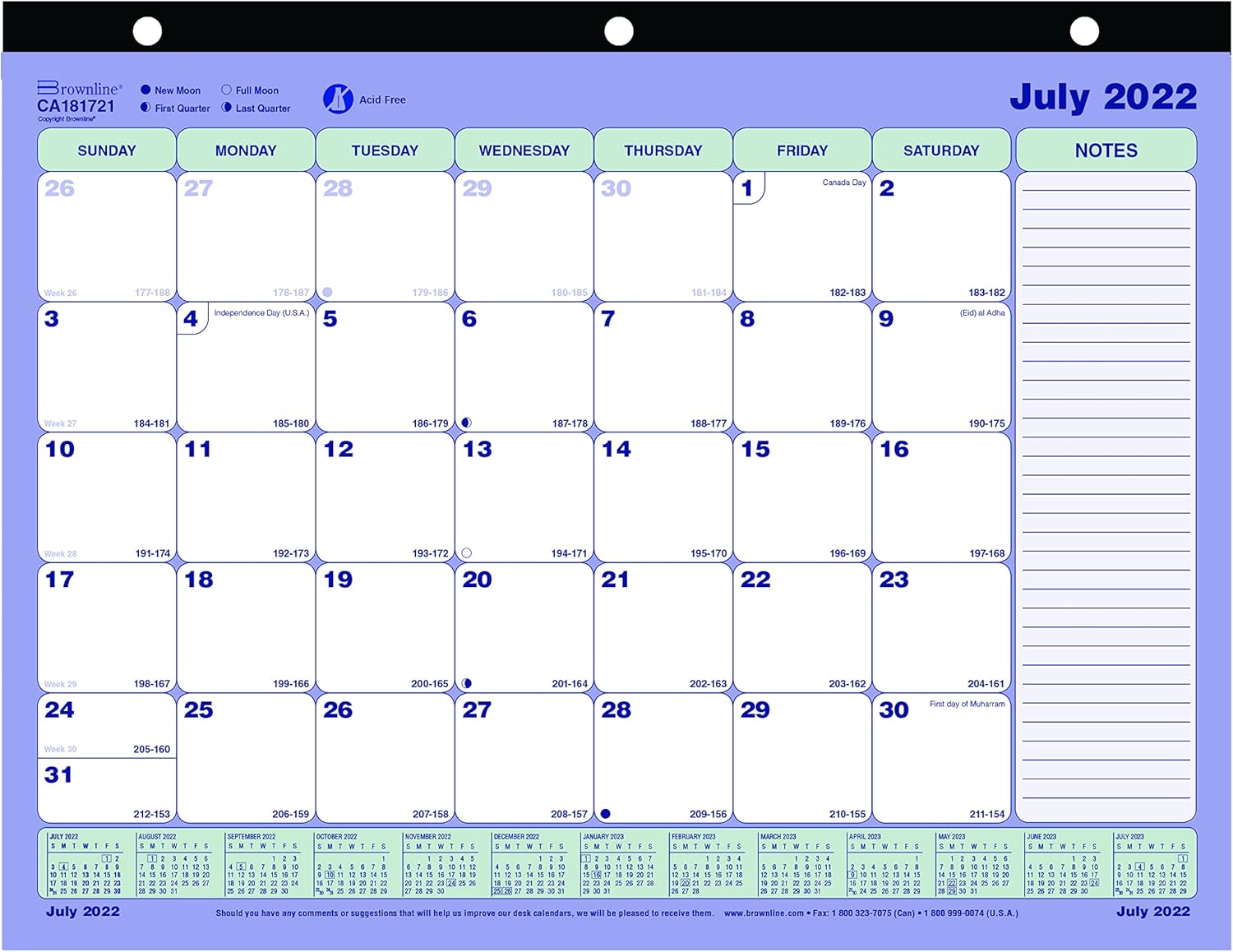 Brownline Academic 13-Month Desk Pad Calendar, 11 x 8.5, Black Binding, 13-Month (July to July): 2022 to 2023