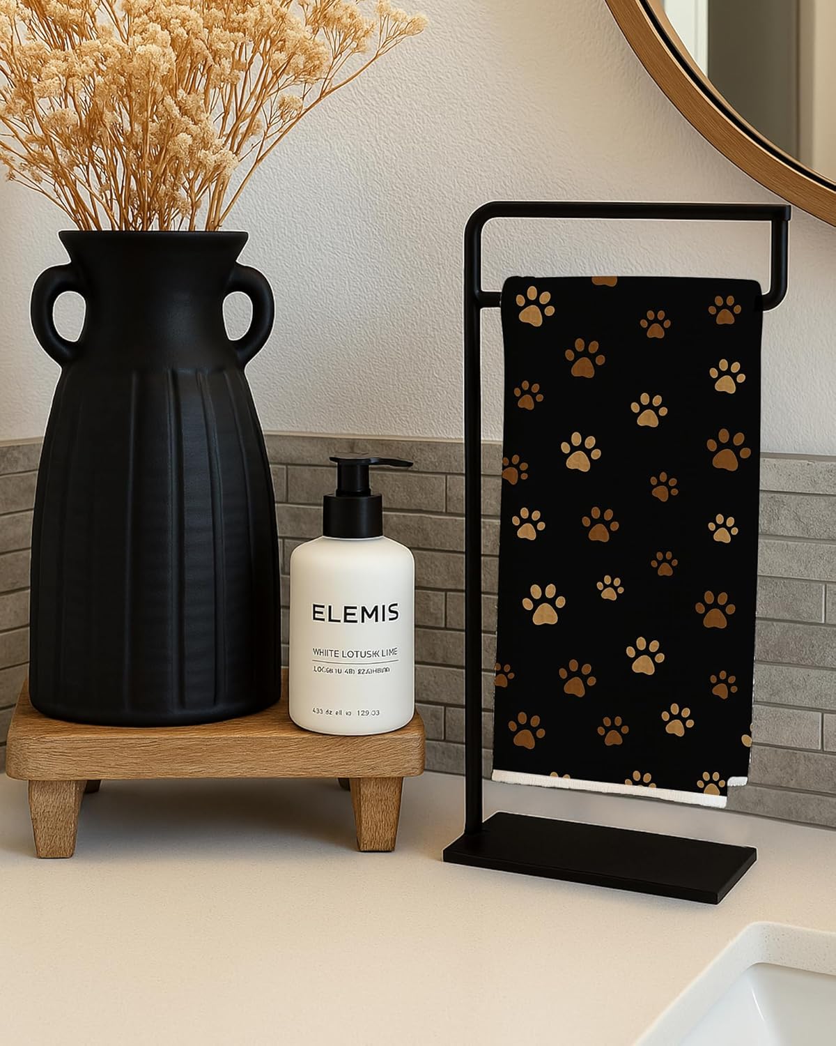Dog Paws Kitchen Towels, Dog Mom Dad Gifts Dish Tea Towels, Pet Lovers Gifts, Black Cute Footprint Decorative Hand Towel for Kitchen Bathroom Decor, 16x24 Inch - Image 5