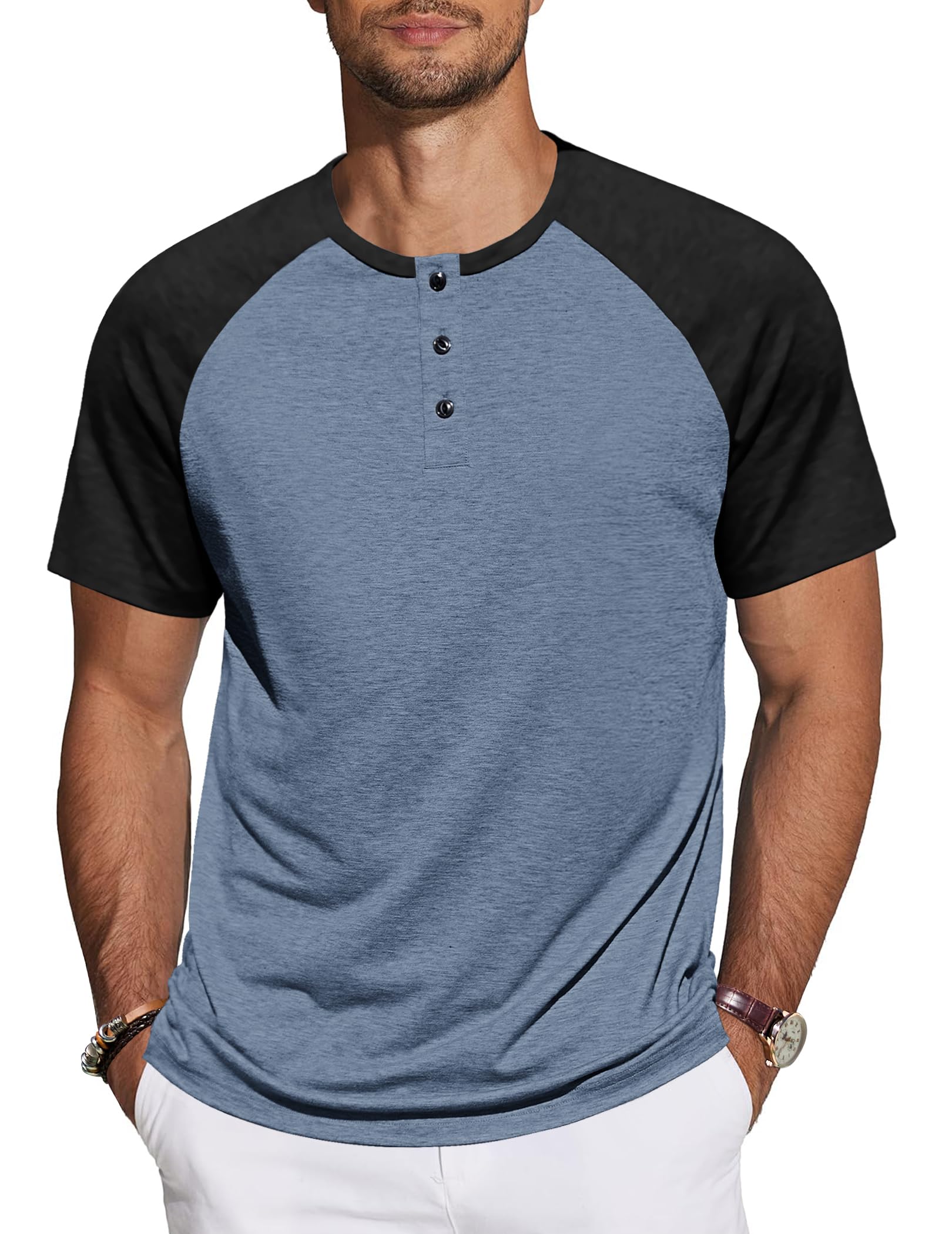 TARAINYA Henley T-Shirt Uomo Cotone Maglietta Manica Corta Estate Casual Coreana con Abbottonatura Regular Fit