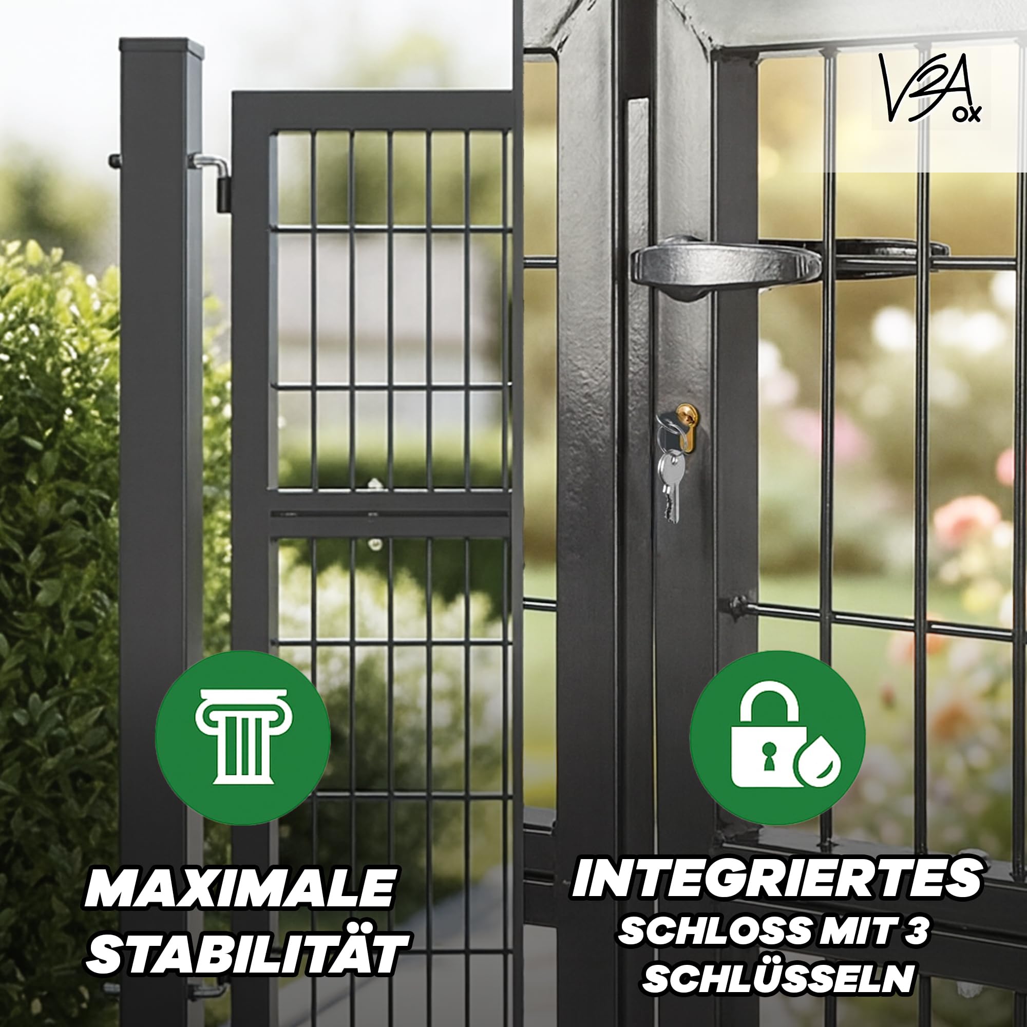Gartentor Tor Gartenzaun Zaun 300x100 cm Doppelflügelig Gartentür aus Metall für Stabmattenzaun Abschließbar inkl. Pfosten Grau
