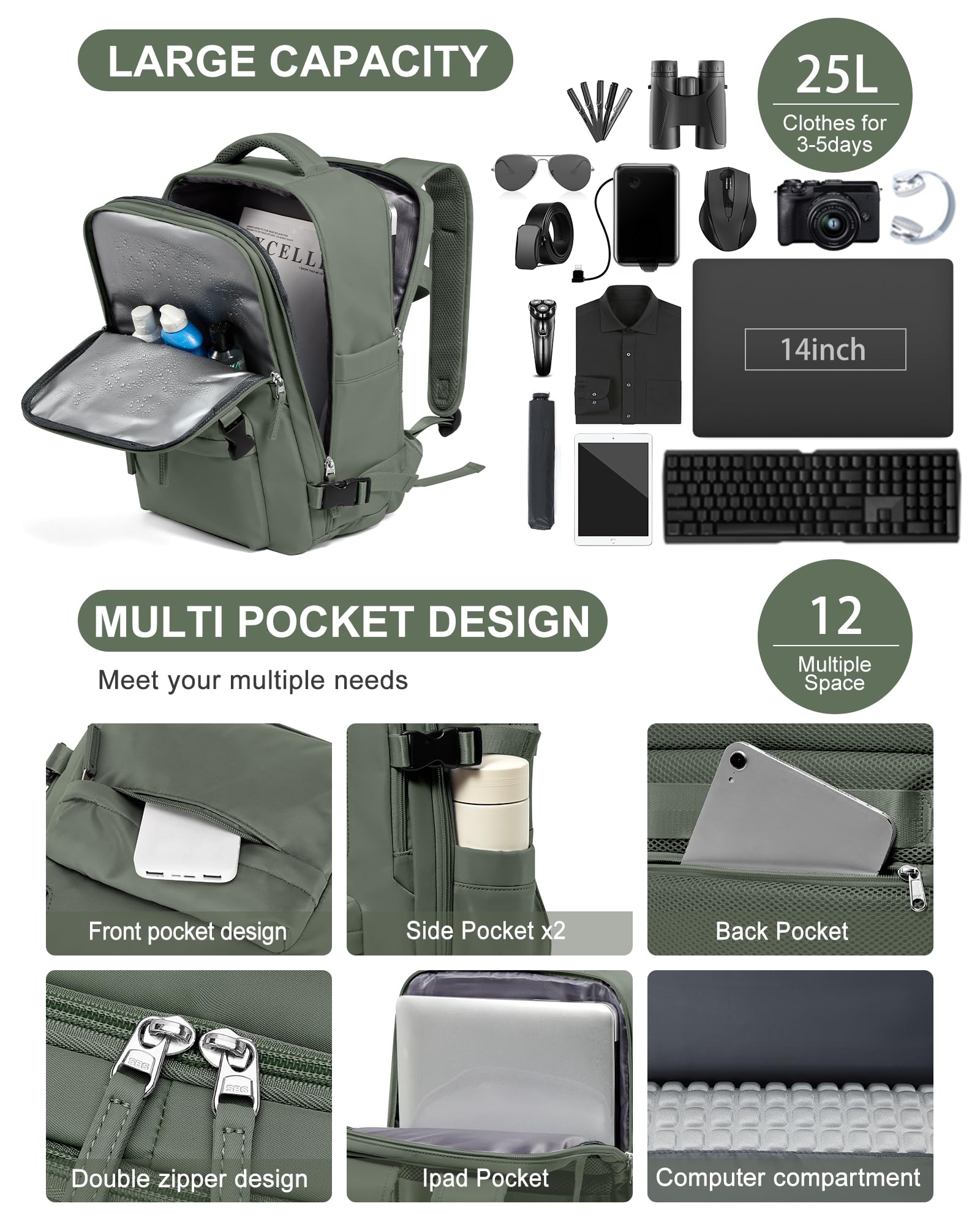 BJLFS Borse da Cabina per Ryanair 40×30×20 Zaino da Viaggio con Sottovuoto Bagaglio a Mano 40x20x25 Easyjet 45×36×20,Zaino Wizzair 40x30x20,Zaino Casual per laptop da 14 pollici per scuola