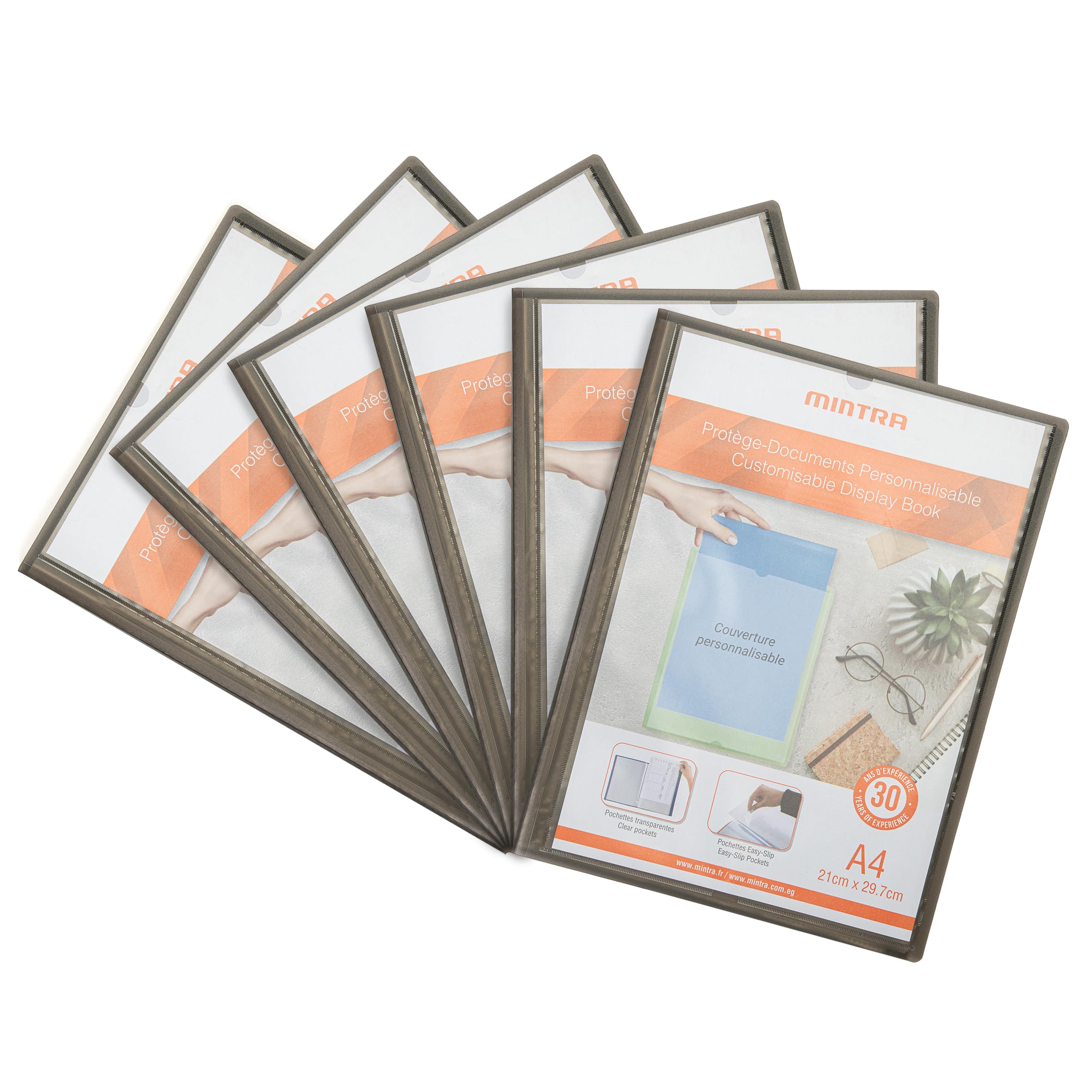 Mintra Document Protector Pack of 6 - 60/80/100/120 Customizable: Organize Your Documents in Style (60 Views, Black)