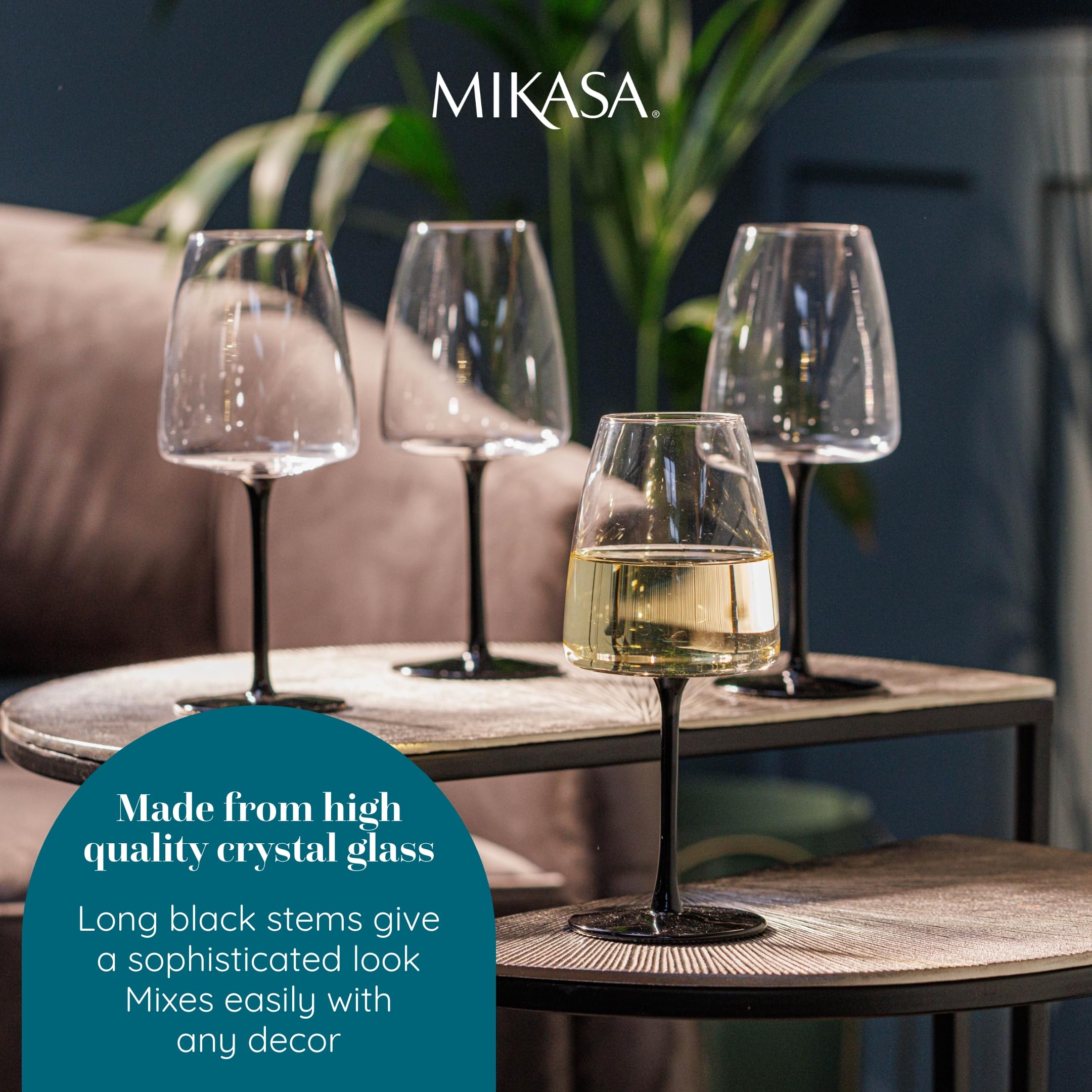 MIKASA Palermo Crystal Champagne Fluiten Set van 4, 250ml, Champagne Glas Set met Zwarte Stengels | 100% Loodvrij Kristal - Geschenkdoos & Vaatwasmachinebestendig