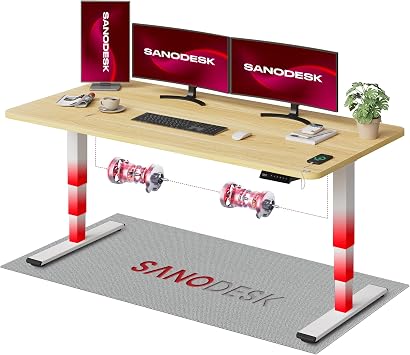 SANODESK E6 ONE PEICE 180x80cm Electric Standing Desk Dual Motor 3 Stage Heavy Duty Steel Stand up Desk with USB Charge, Memory Smart Pannel and Desktop FSC certified
