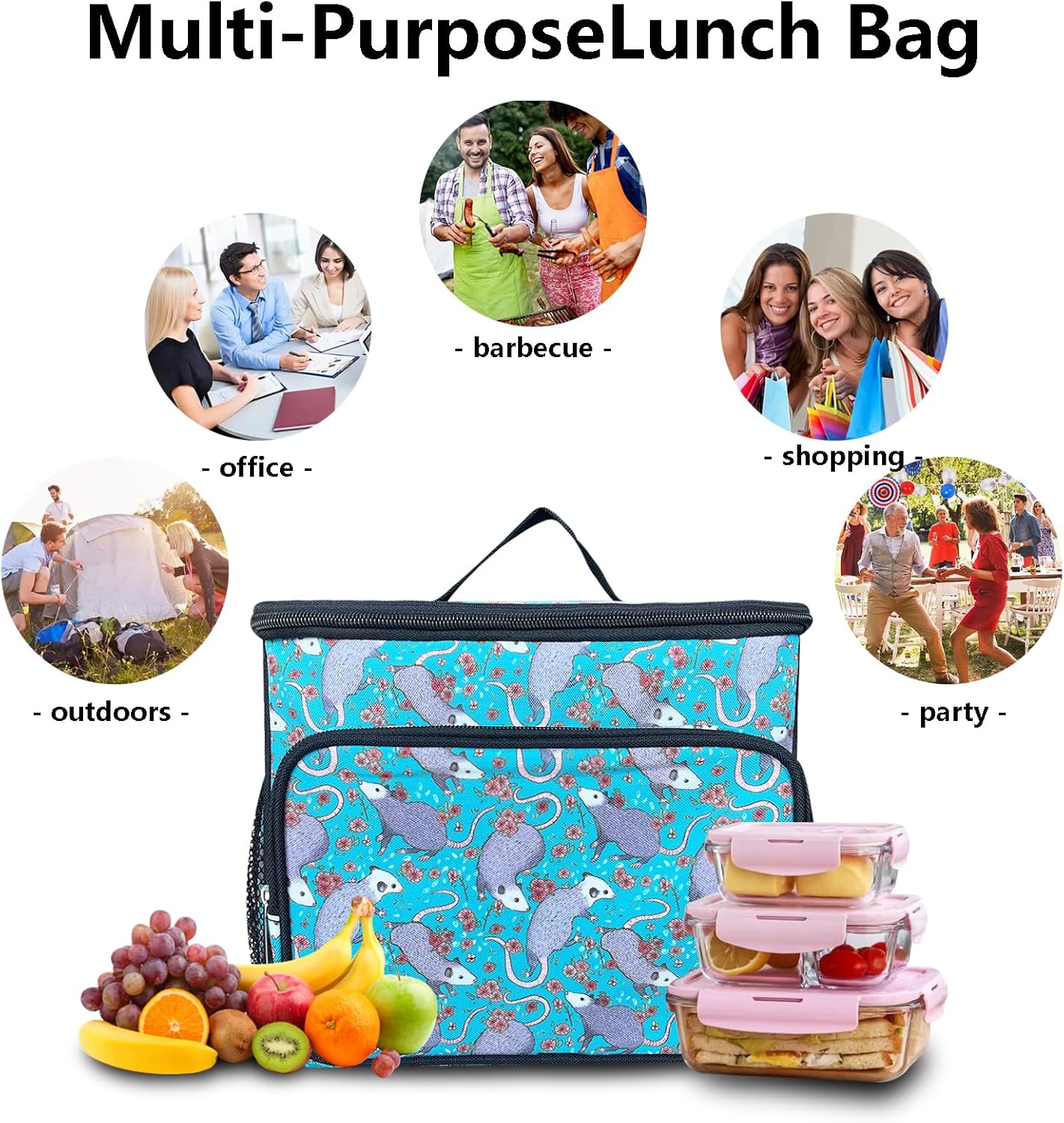 Possum Pattern Lunch Bag Lunch Box for Women,Leakproof Lunch Tote Large Capacity,Reusable Insulated Lunch Tote Bag,Keep Warm and Fresh,Cooler bag Lunch Container for Work/Office/Picnic/Travel (possum)