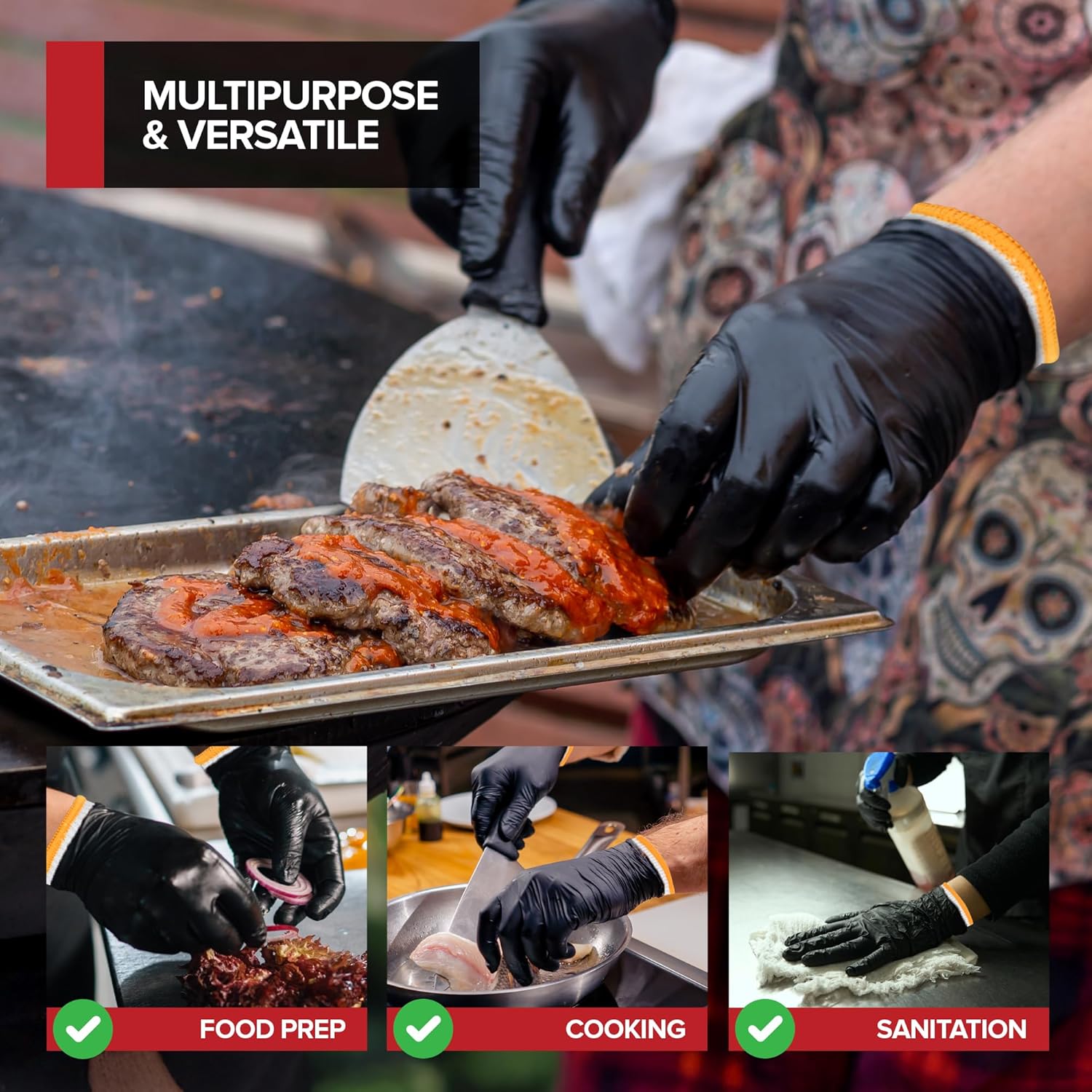 BBQ Grilling Gloves Kit – 100 Nitrile Disposable Gloves & 4 Cotton Liners, Waterproof & Heat-Resistant for Smoking & Cooking