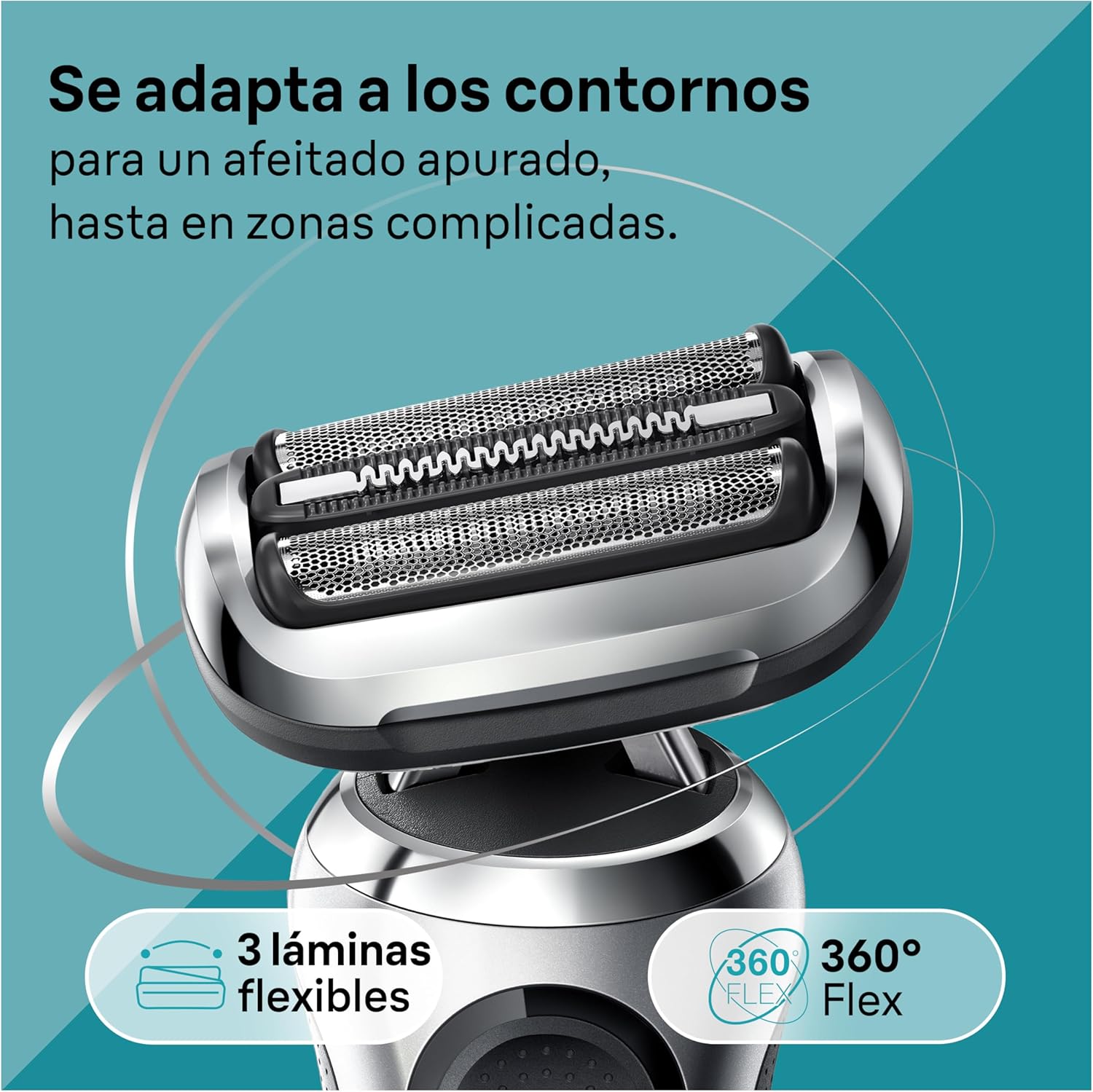 博朗7系列刮鬍刀頭特寫鏡頭,展現其360度彈性。