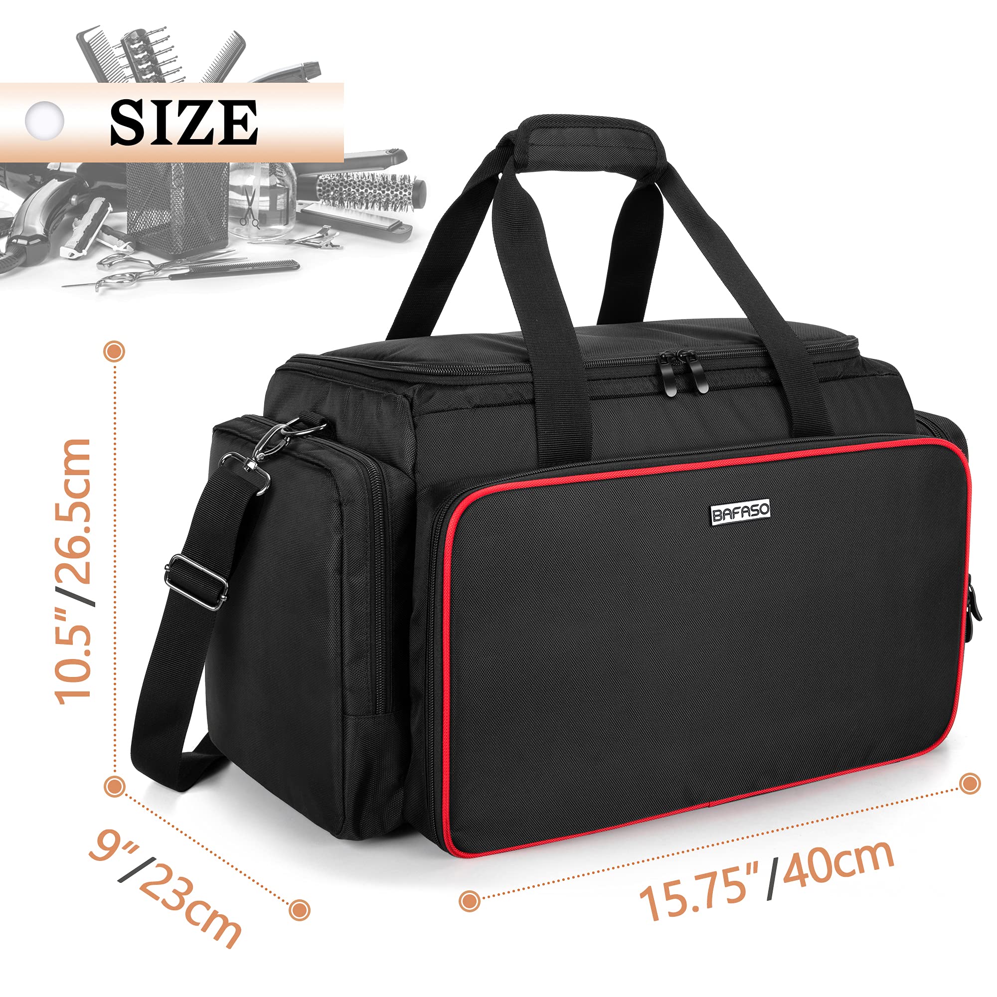 BAFASO Borsa da Parrucchiere Grande con Divisori Regolabili, Professionali Borsa per Parrucchieri, Valigetta per il Trasporto di Barbiere, Nero